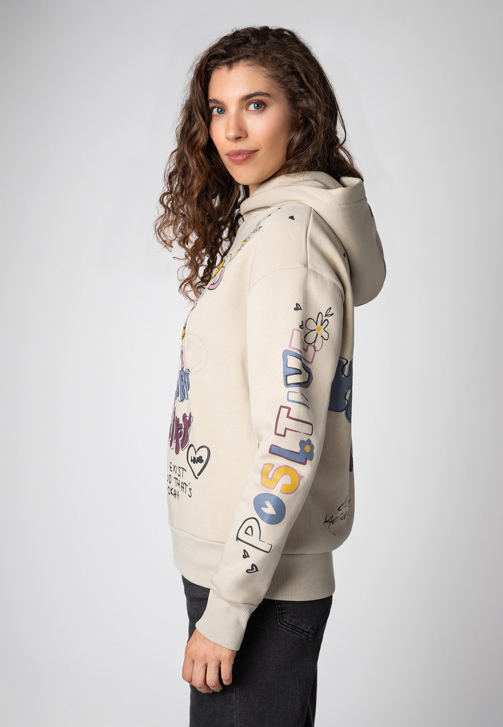 SUBLEVEL Kapuzenpullover Damen Hoodie mit auffälligen Prints Sweater, Kapuzensweatshirt mit seitl. Eingrifftaschen
