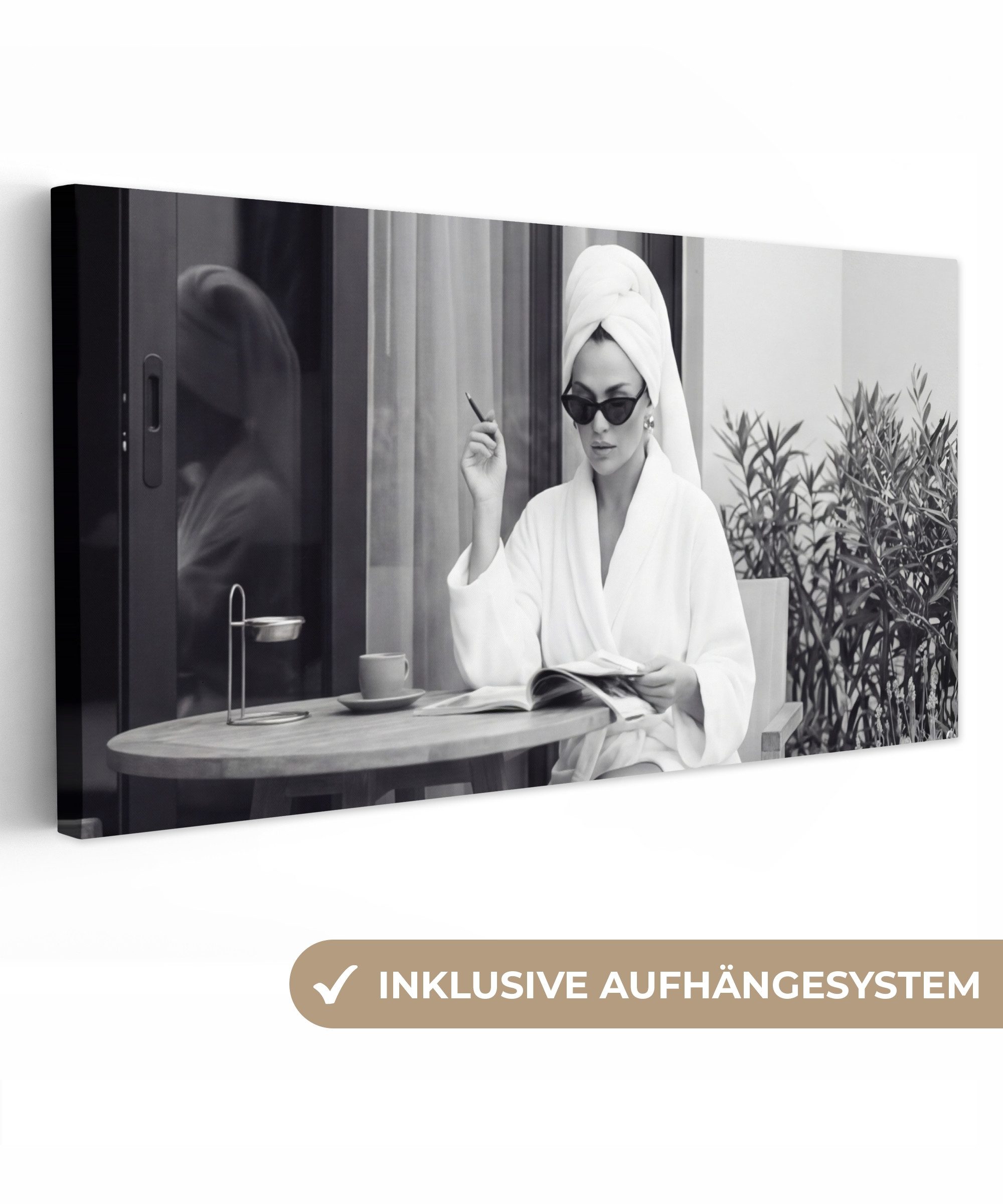 OneMillionCanvasses® Leinwandbild Panorama Modern - Frau - Schwarz - Weiß, Fotodruck (1 St), Wandbild, Deko Schlafzimmer Wohnzimmer Flur 40x20 cm