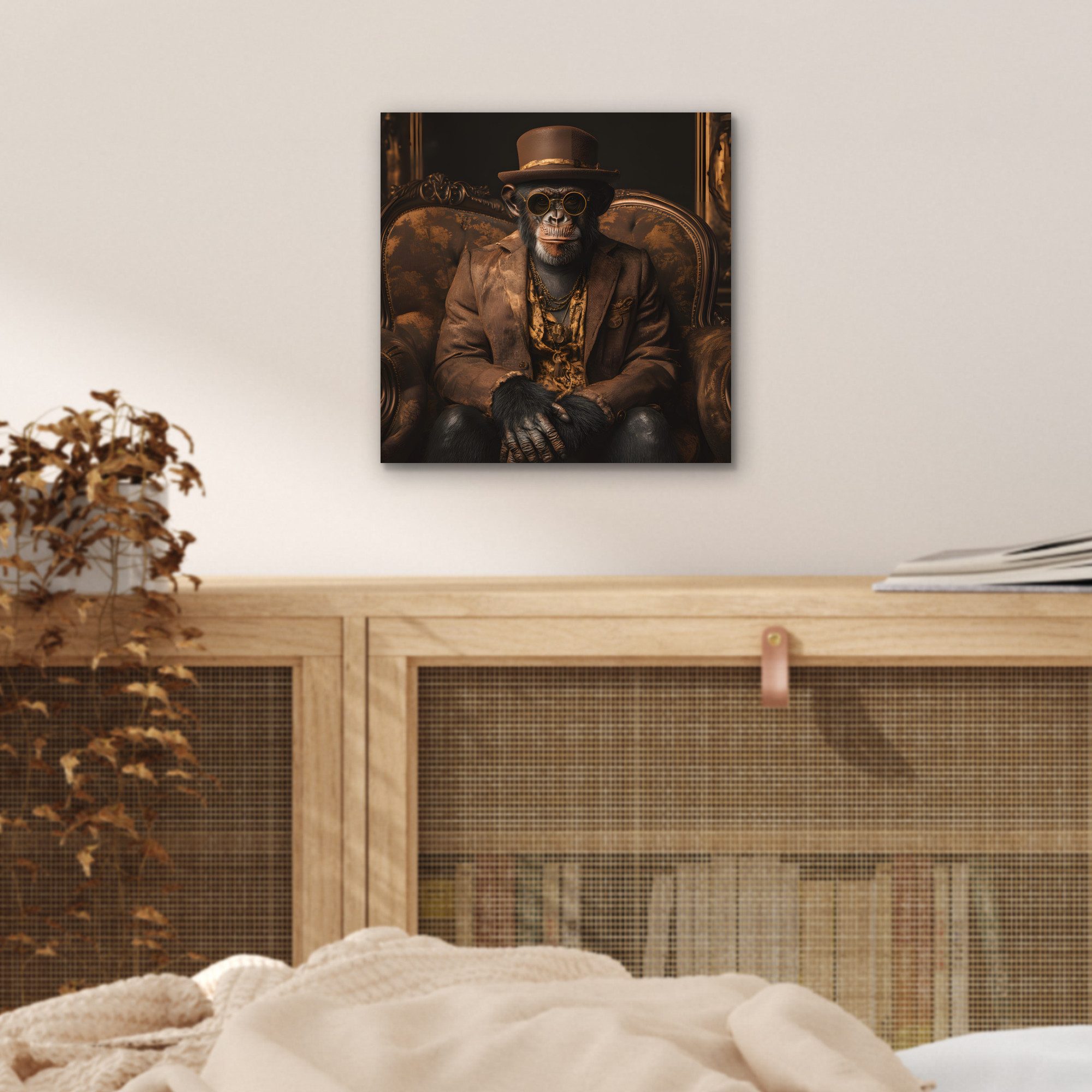MuchoWow Metallbild Schimpanse - Stuhl - Anzug - Braun, Inkl. Aufhängung, Alu-Dibond-Druck, Wandbild aus Metall, Aluminium deko, 20x20 cm – Bild 5 von 5