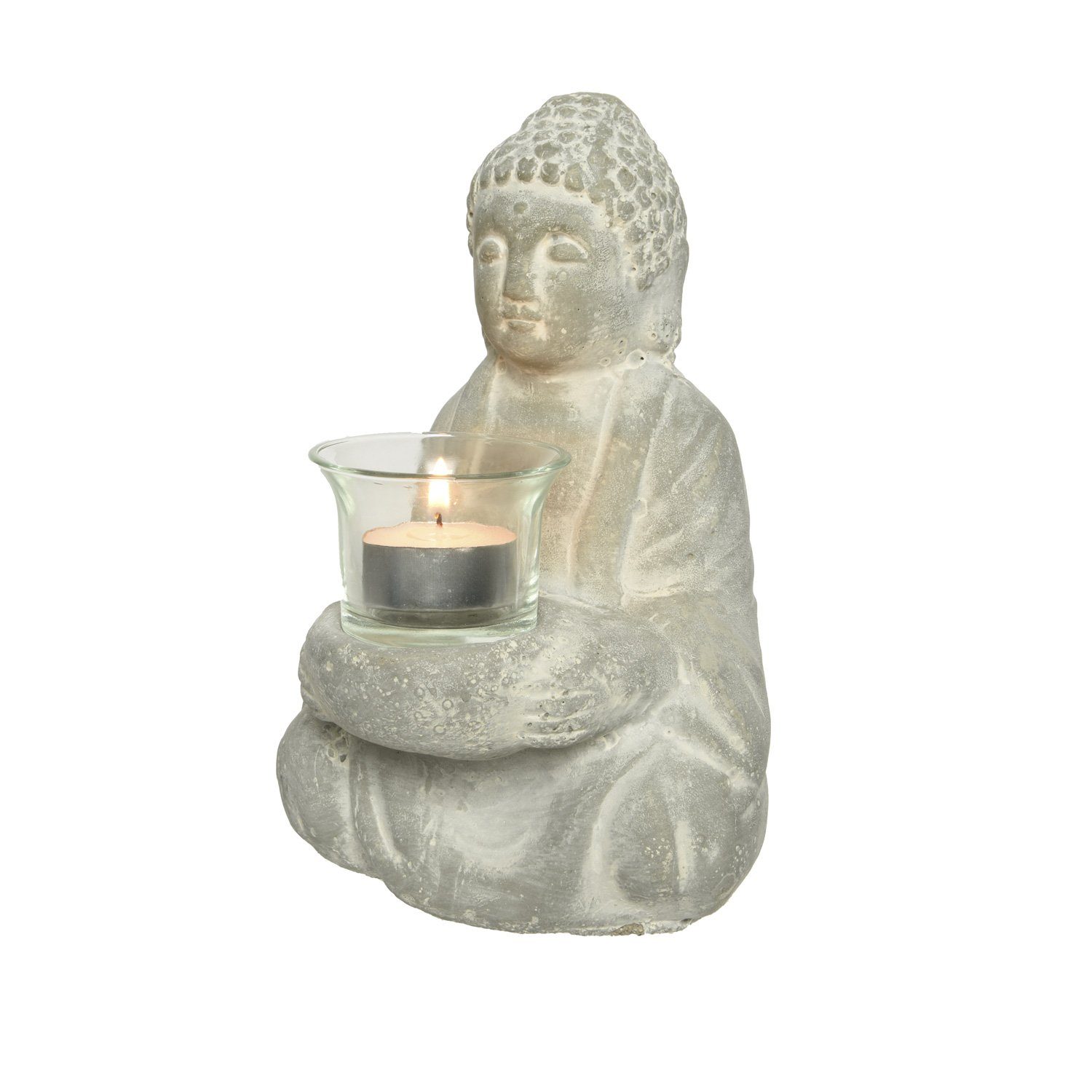 MARELIDA Teelichthalter Teelichthalter Buddha Statue Zen Kerzenhalter grau St) Deko H: (1 20cm