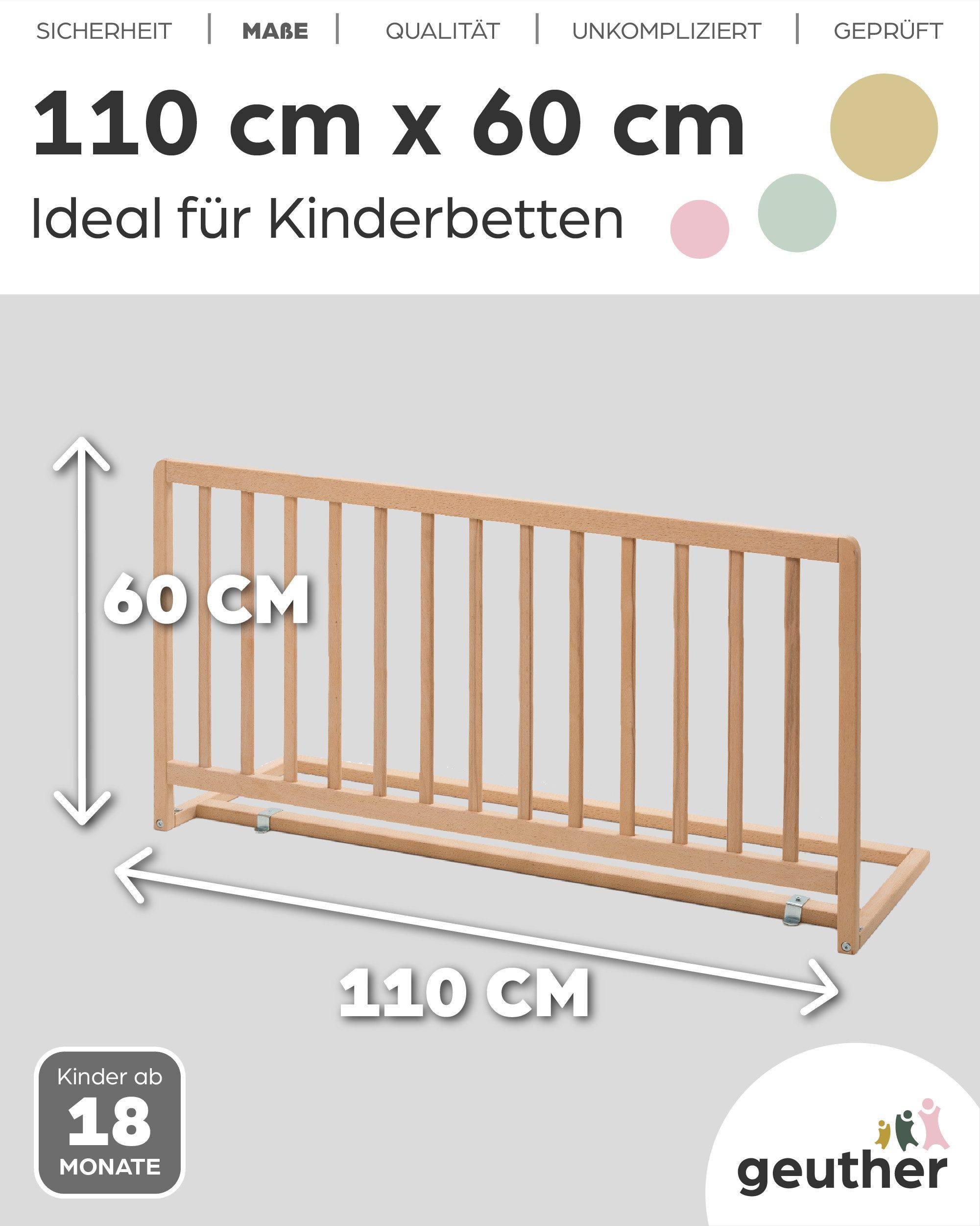Geuther Bettschutzgitter Bettschutzgitter „Lissi“ – 60 cm hoch, 110 cm lang, auch für Boxspringbetten geeignet