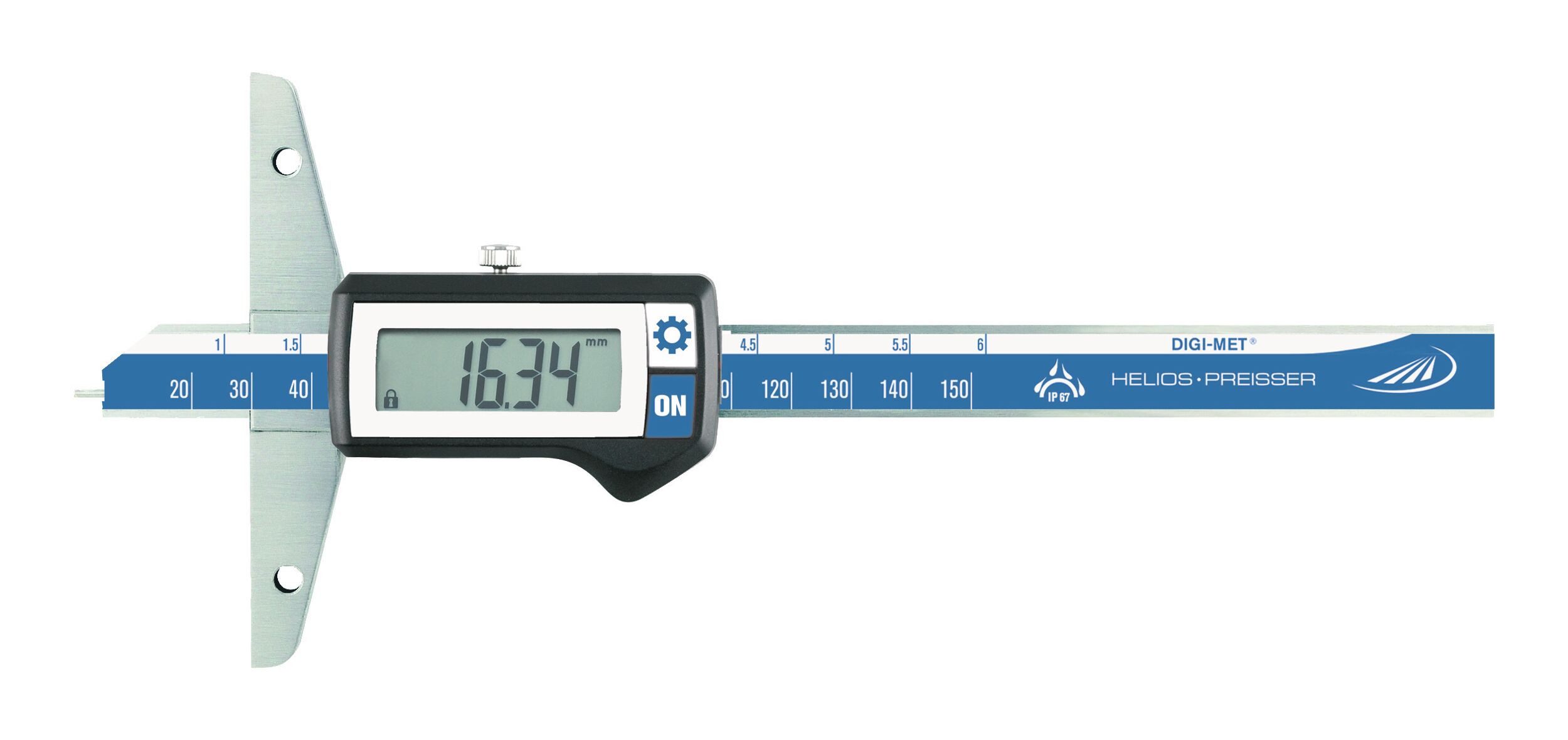 HELIOS PREISSER Messschieber, Digital-Tiefenmessschieber 300 mm Bückenlänge 150 mm IP67 INOX 0,01 mm