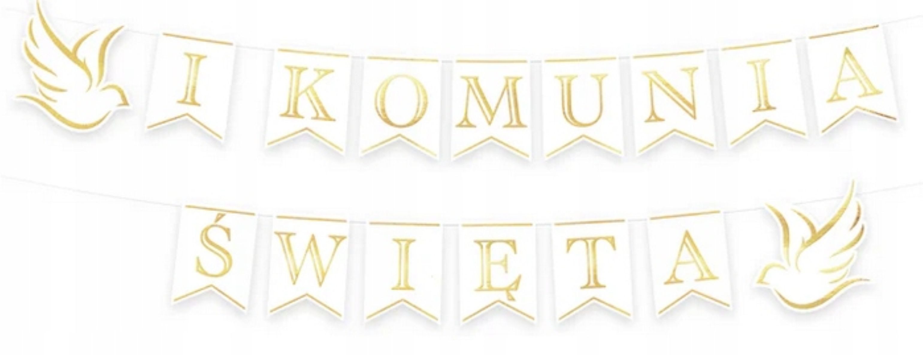 PartyPro Kommunionskarte Elegante Kommunionsgirlande, 250 cm, gold-weiß, mit Tauben-Deko
