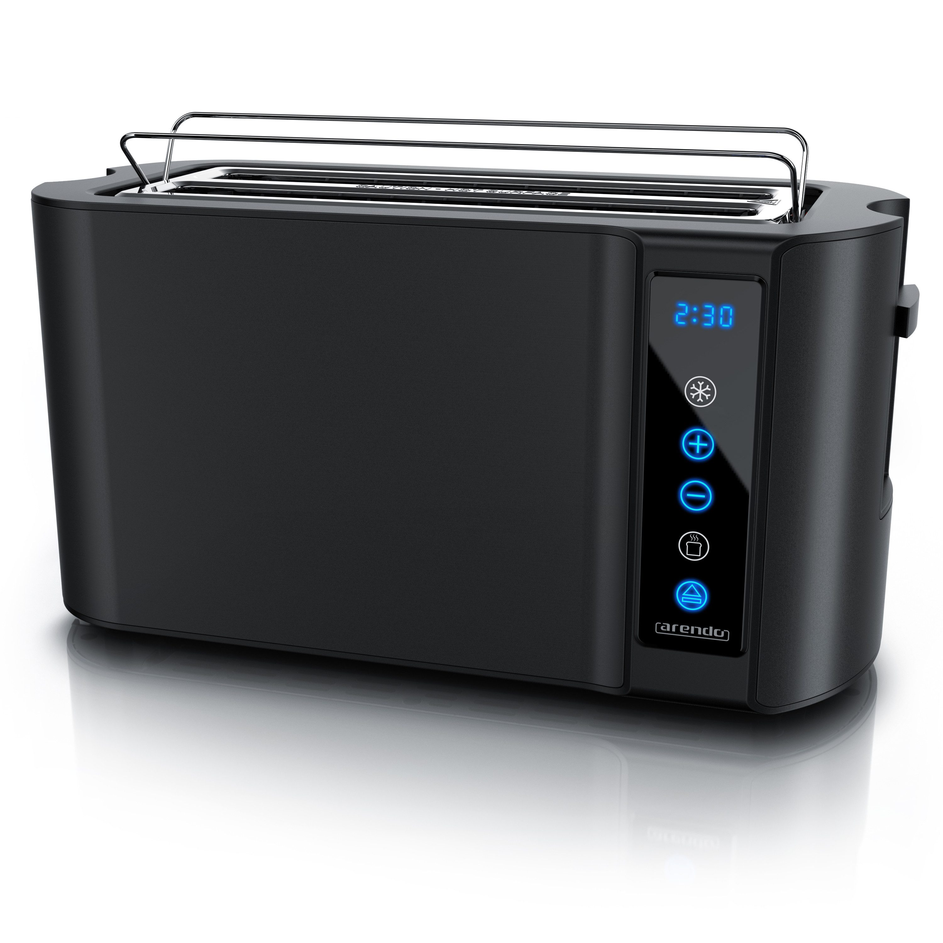 Arendo Toaster Wärmeisoliertes Doppelwandgehäuse, Display mit Restzeitanzeige, 2 lange Schlitze, für 4 Scheiben, 1500 W, Touchpanel, Brötchenaufsatz, 7 Bräunungsgrade, Brotscheibenzentrierung