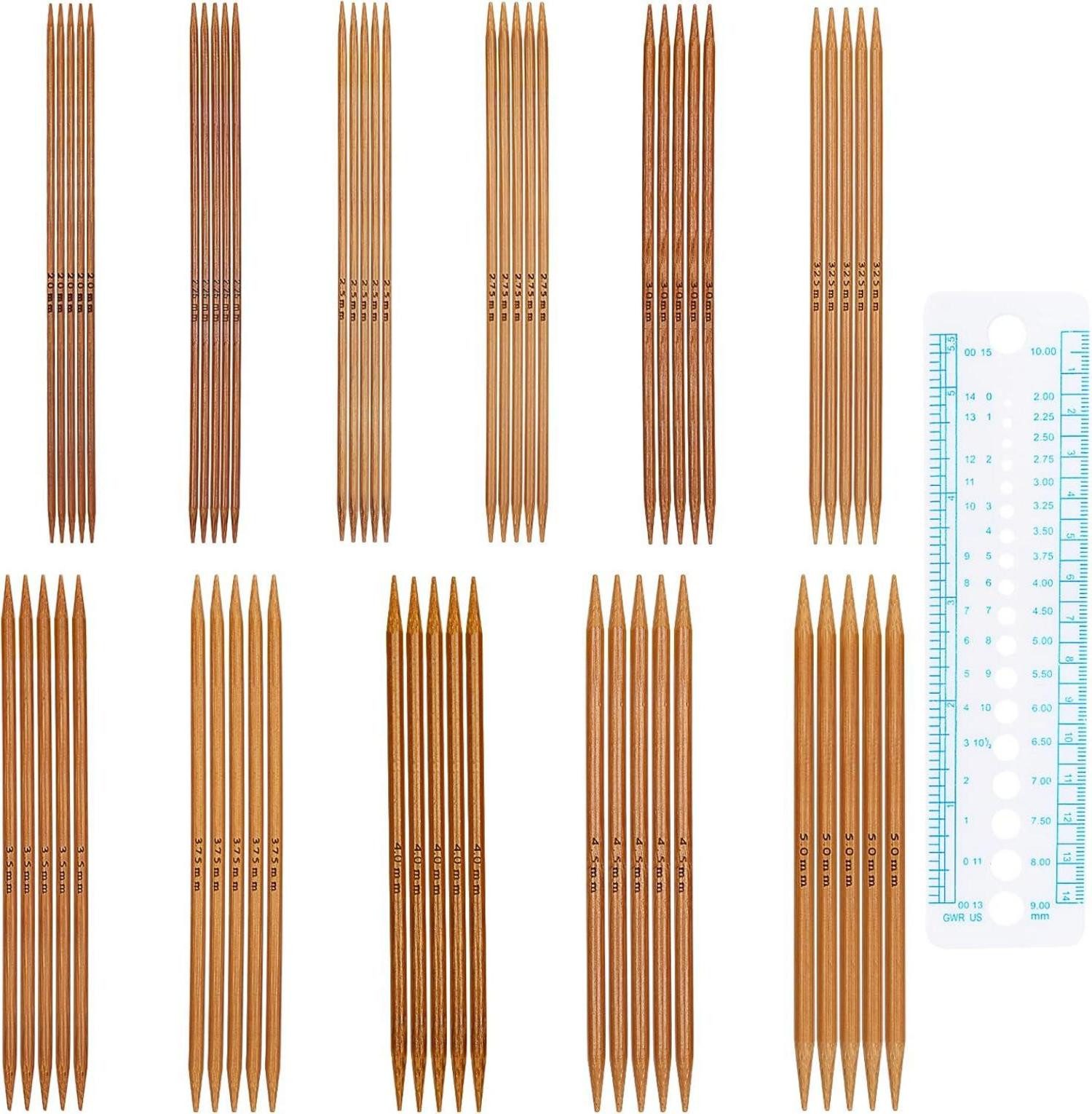 Strumpfstricknadeln Bambus Stricknadeln Set 55tlg. Doppelspitzen Nadelspiel 2,0-5,0mm