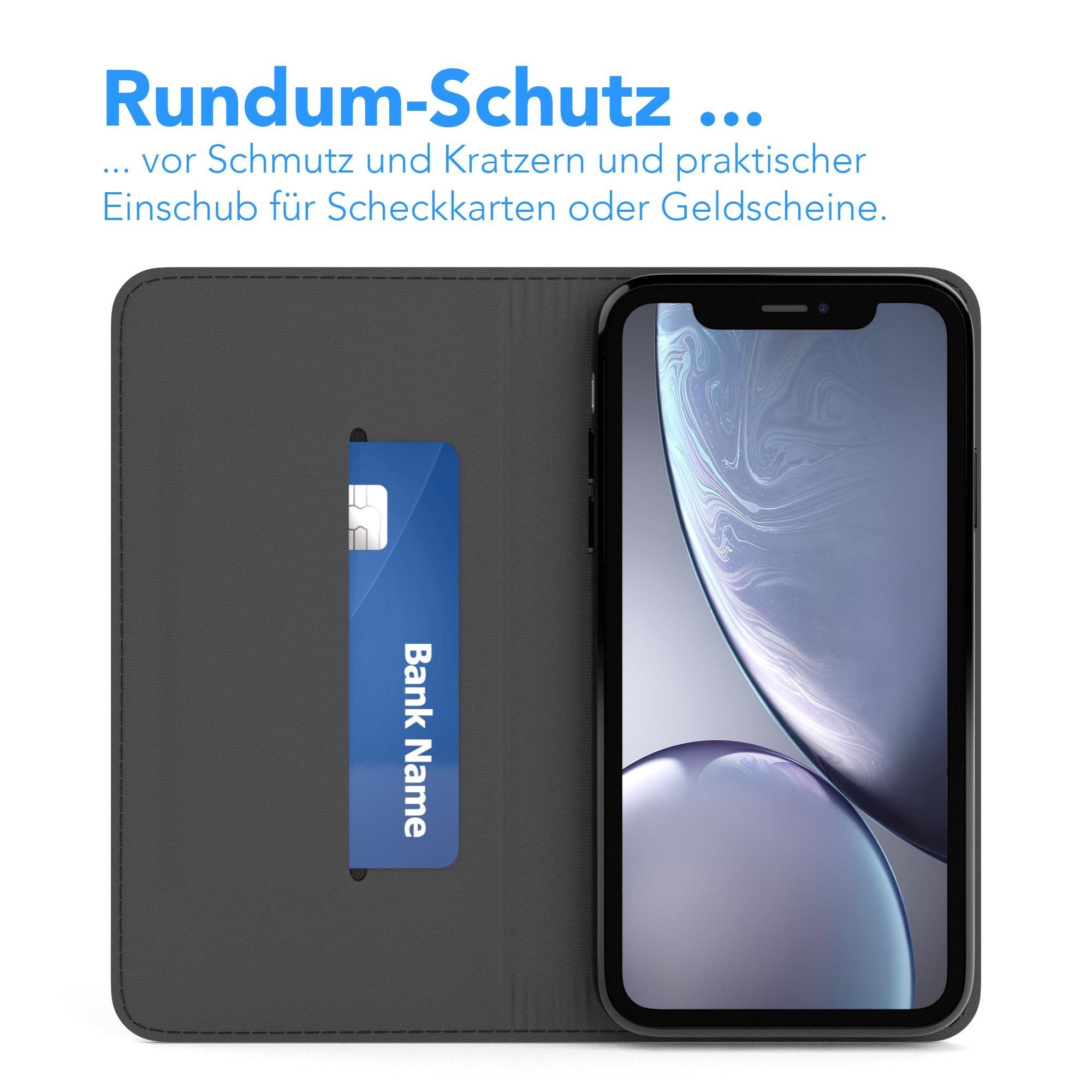 EAZY CASE Handyhülle Bookstyle Vintage für Apple iPhone XR 6,1 Zoll, Vintage Look Etui Handy Hülle Tasche Kunstleder Kartenfach Schwarz