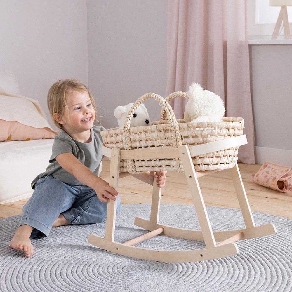 howa Puppenwiege miniflowers, aus Holz mit herausnehmbaren Puppentragekorb günstig online kaufen