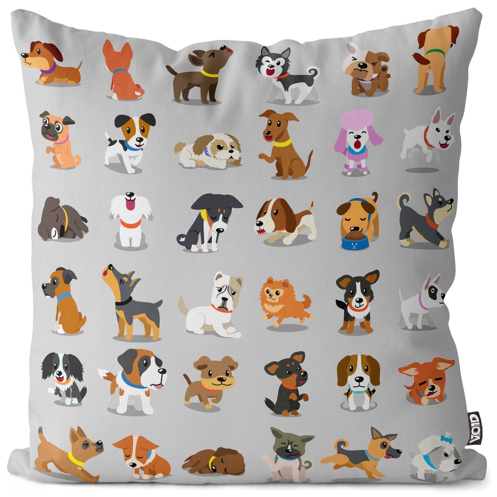 Kissenbezug, VOID (1 Stück), Sofa-Kissen Hundewelpen Comic grau Kissenbezug Hunde Hündchen Welpen Haustier Tiere Babys K