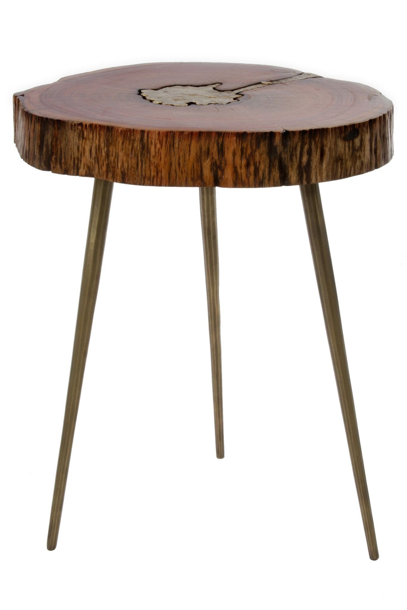 elbmöbel Couchtisch Beistelltisch mit Messingfüllung (FALSCH), Ablage: Beistelltisch 28x46x36 cm messing Holz rustikal | Couchtische