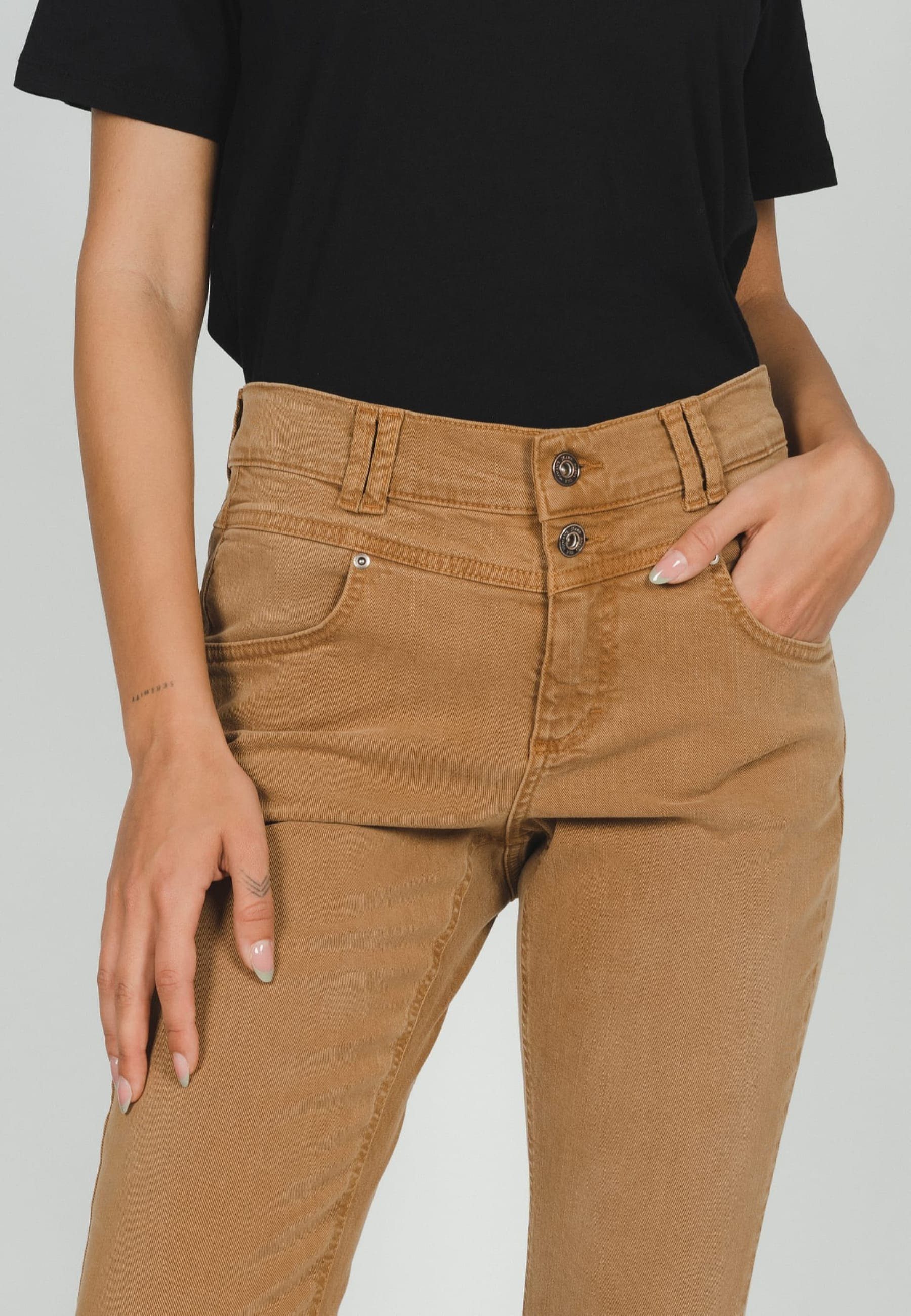 Slim-fit-Jeans Jeans Skinny Coloured camelfarben Denim mit ANGELS Button