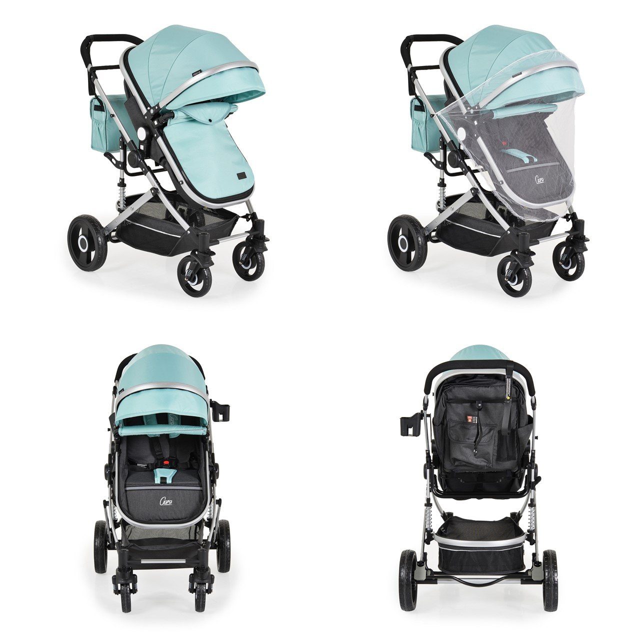 Moni Kombi-Kinderwagen Kinderwagen Ciara, Tragetasche Sportsitz blau Sitz schwarz faltbar umkehrbar Wickeltasche