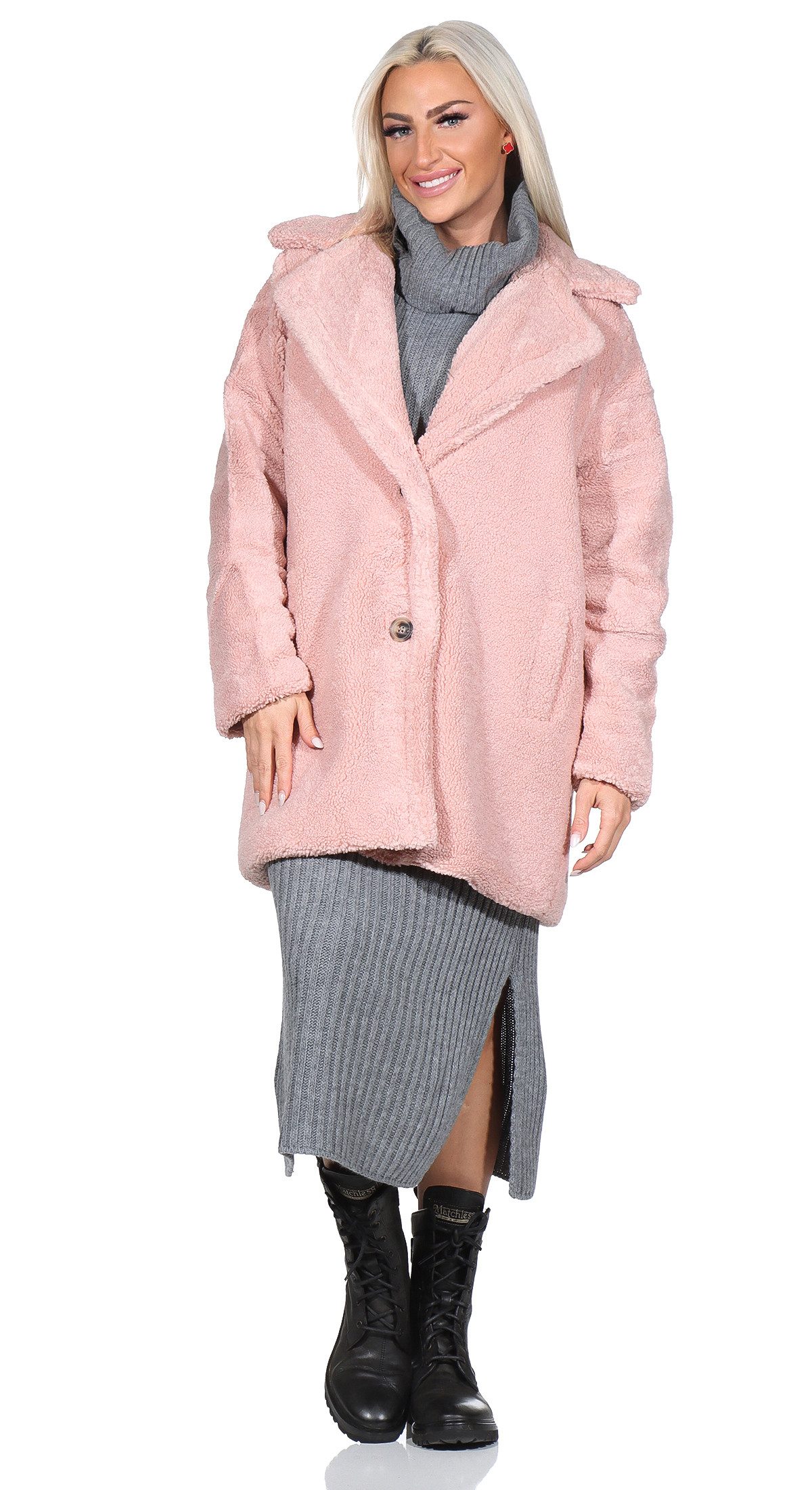 Aurela Damenmode Kurzmantel Boucle Damen Mantel Übergangsmantel Boucle Jacke lässig & modern, vielseitig kombinierbar