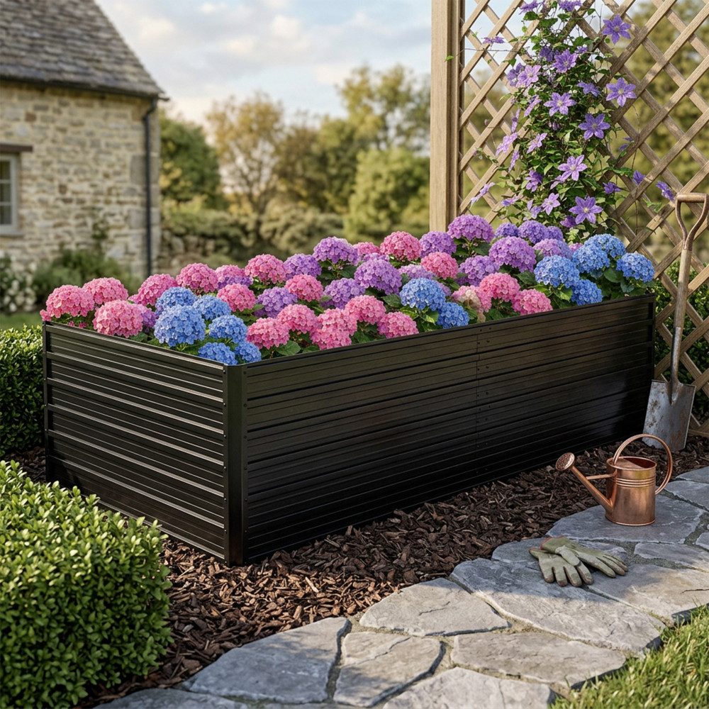 BBWL Hochbeet 219x112x64 cm Wetterfestes Gartenbeet mit Offener Boden Rostfrei, Metall Hochbeet für Gemüse Blumen Terrasse Garten