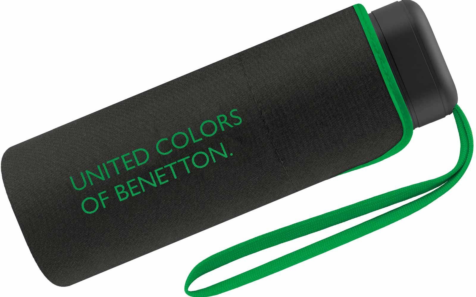 United Colors mit Damen-Regenschirm mit Kontrastfarben - Benetton schwarz-grün am Schirmrand Taschenregenschirm of Handöffner, winziger