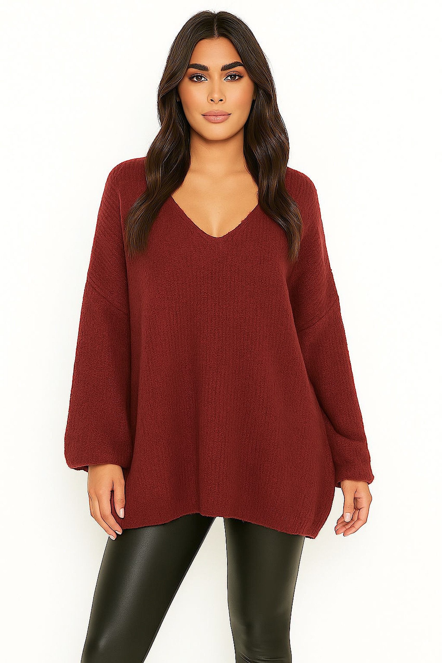 Worldclassca Длинные WORLDCLASSCA Damen Oversize Strickpulllover Lang Pulli V-Ausschnitt Neue Kollektion - Stilvolle und gemütliche Strickmode für Damen