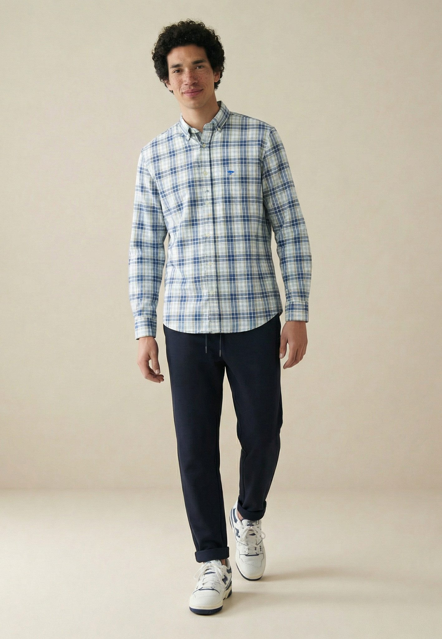 FYNCH-HATTON Langarmhemd Washed Oxford Check normale Passform, kariertes Muster, mit Brusttasche
