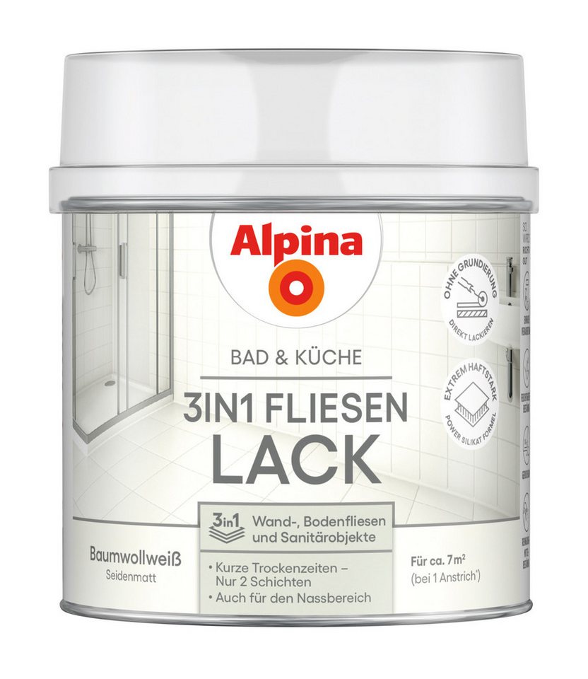 Alpina Fliesenlack Alpina Bad & Küche 3in1 Fliesenlack, Reinigungsmittelbeständig, Kurze Trockenzeiten