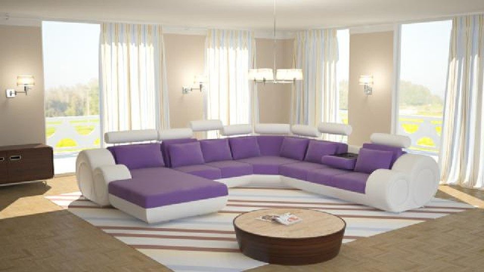 Xlmoebel Wohnlandschaft XLMOEBEL U-Form Ecksofa in Weiß aus hochwertigem Leder, Wohnlandschaft, Made in Europa