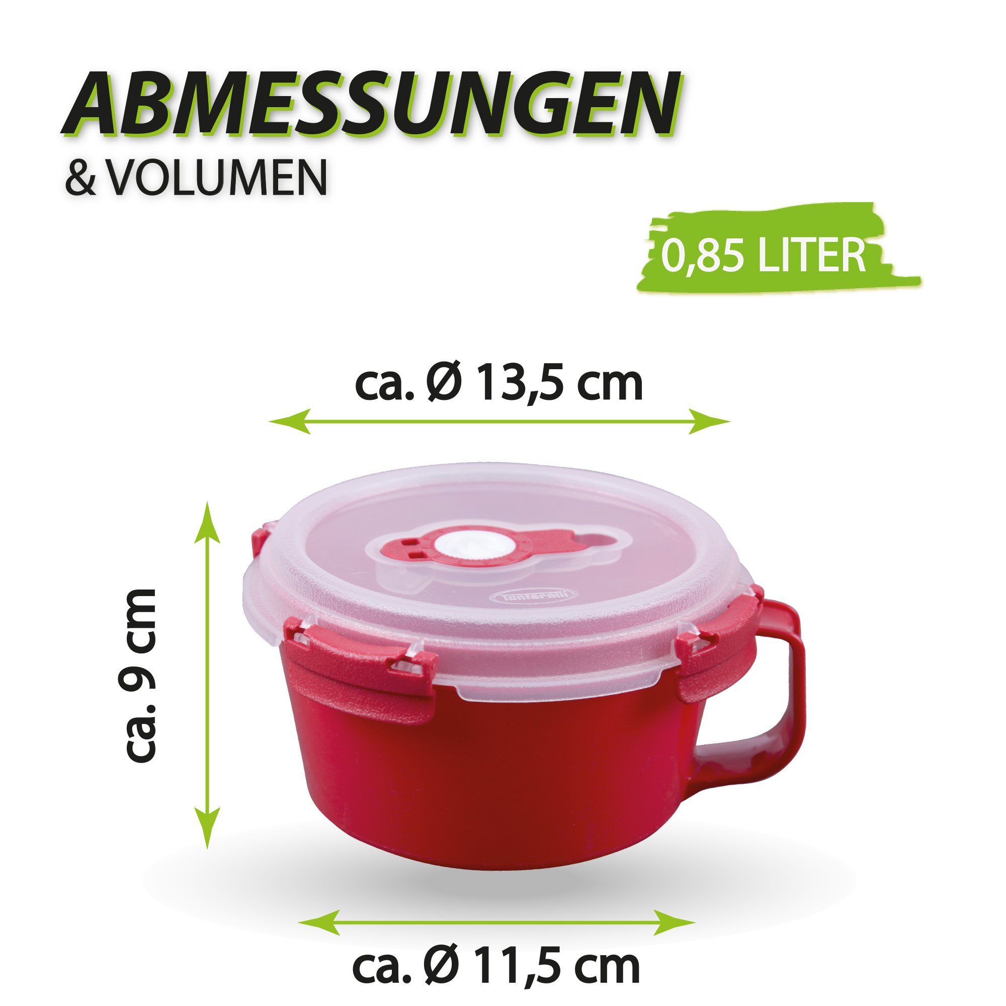 Meal Kunststoff, L, für Prep Tontarelli 0,85 (1-tlg), luftdicht - Vorratsdose Frühstücksschale Lebensmittel Rot - Frischhaltedose Aufbewahrungsbox