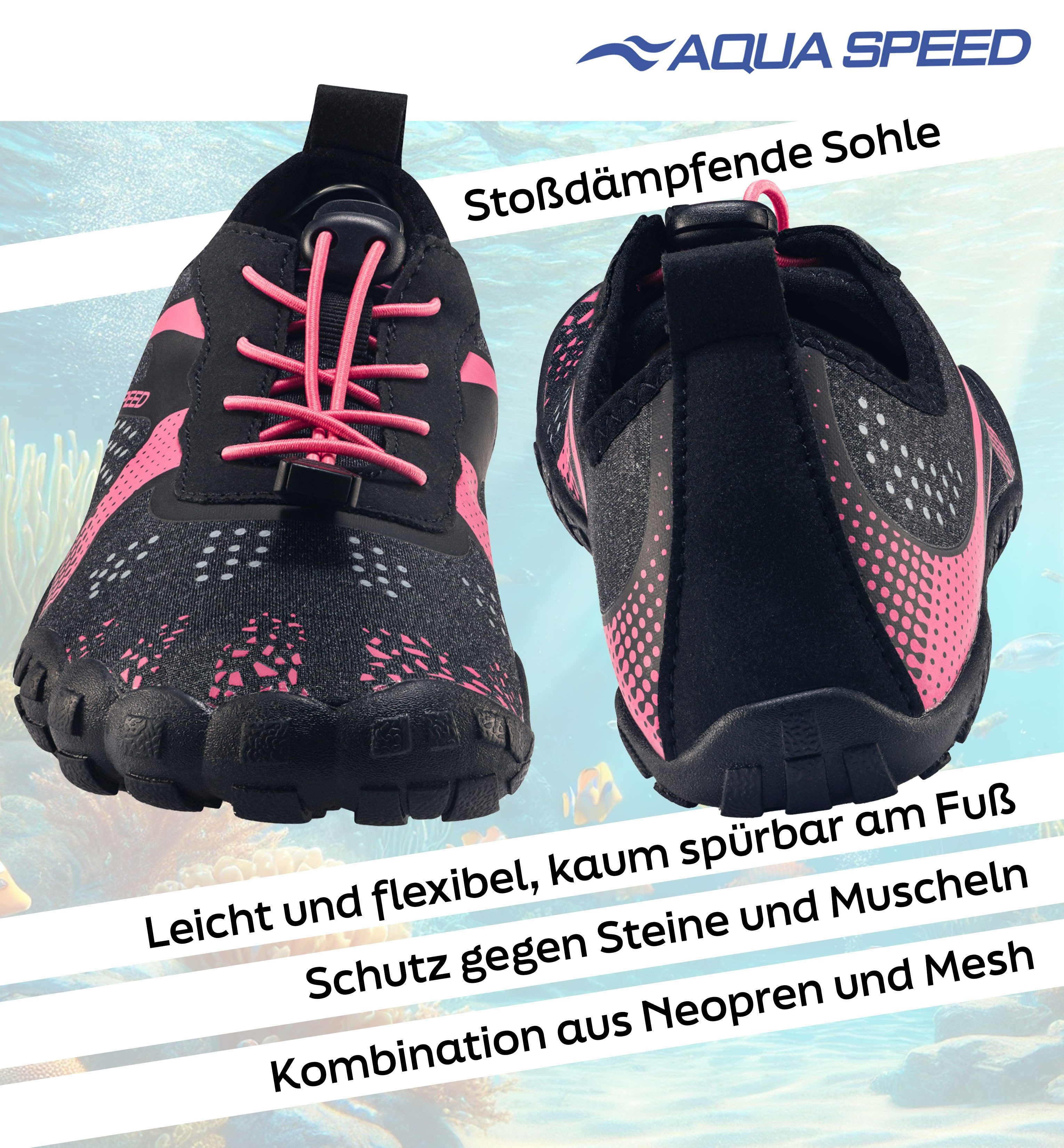 Aqua Speed Nautilus Schwimmschuhe Gr. 39 – Rosa + Handtuch im Set Wasserschuh (Wasserschuhe für Garten, Steg & Strand – praktisch & stabil) Lässt sich einfach reinigen – ausspülen, trocknen, fertig
