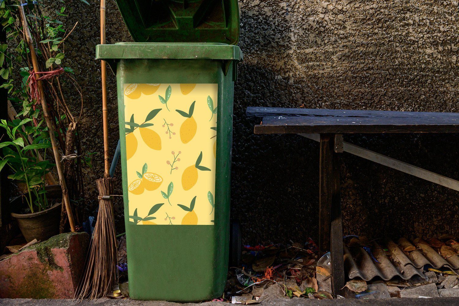 MuchoWow Wandsticker Zitronen - Muster Sticker, Mülltonne, Container, - Mülleimer-aufkleber, (1 Früchte St), Abfalbehälter