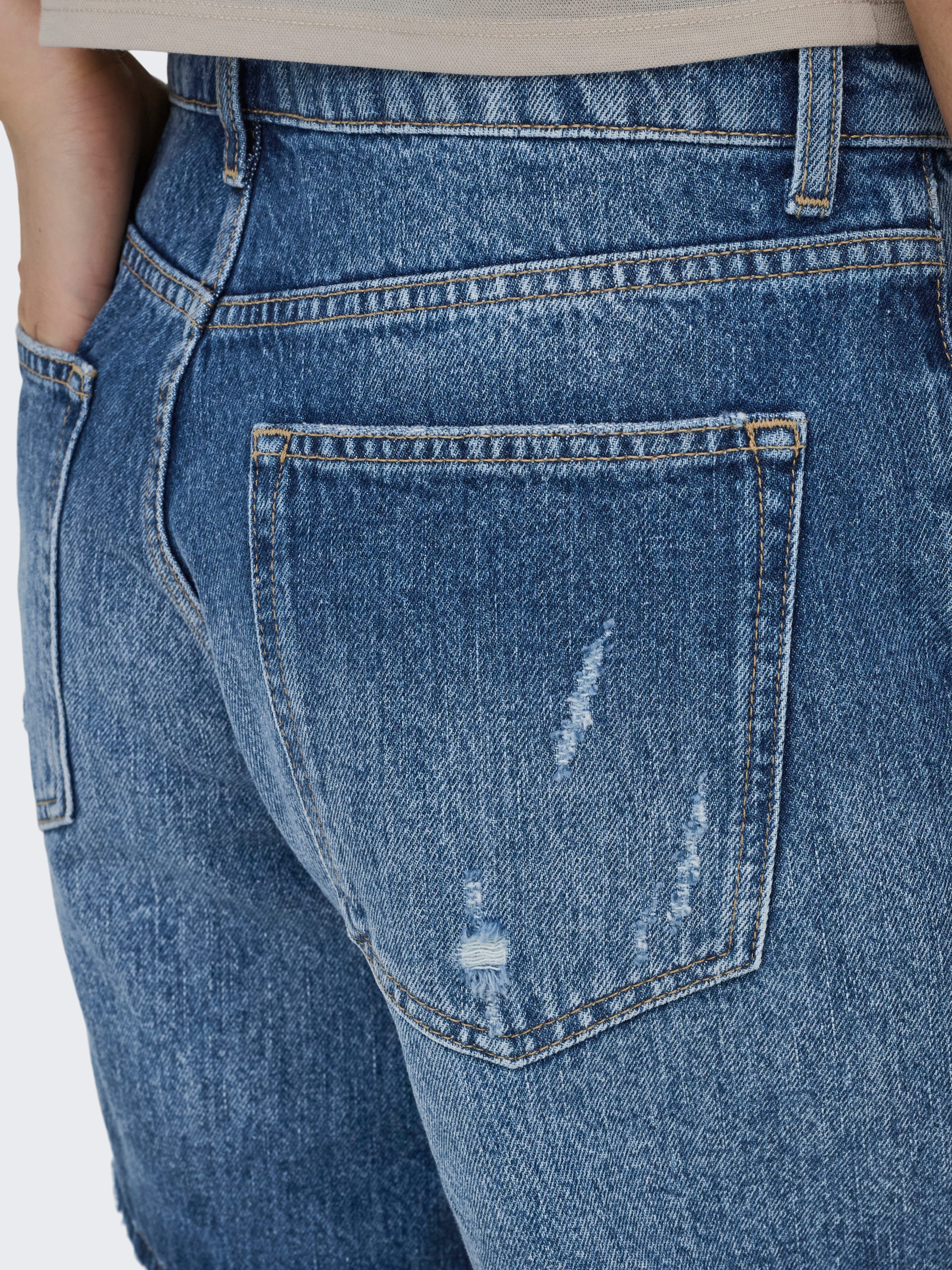 ONLY Jeansshorts ONLMILTON MW DESTROY SHORT DNM Baumwolle, Regular Waist, Destroyed Effekte