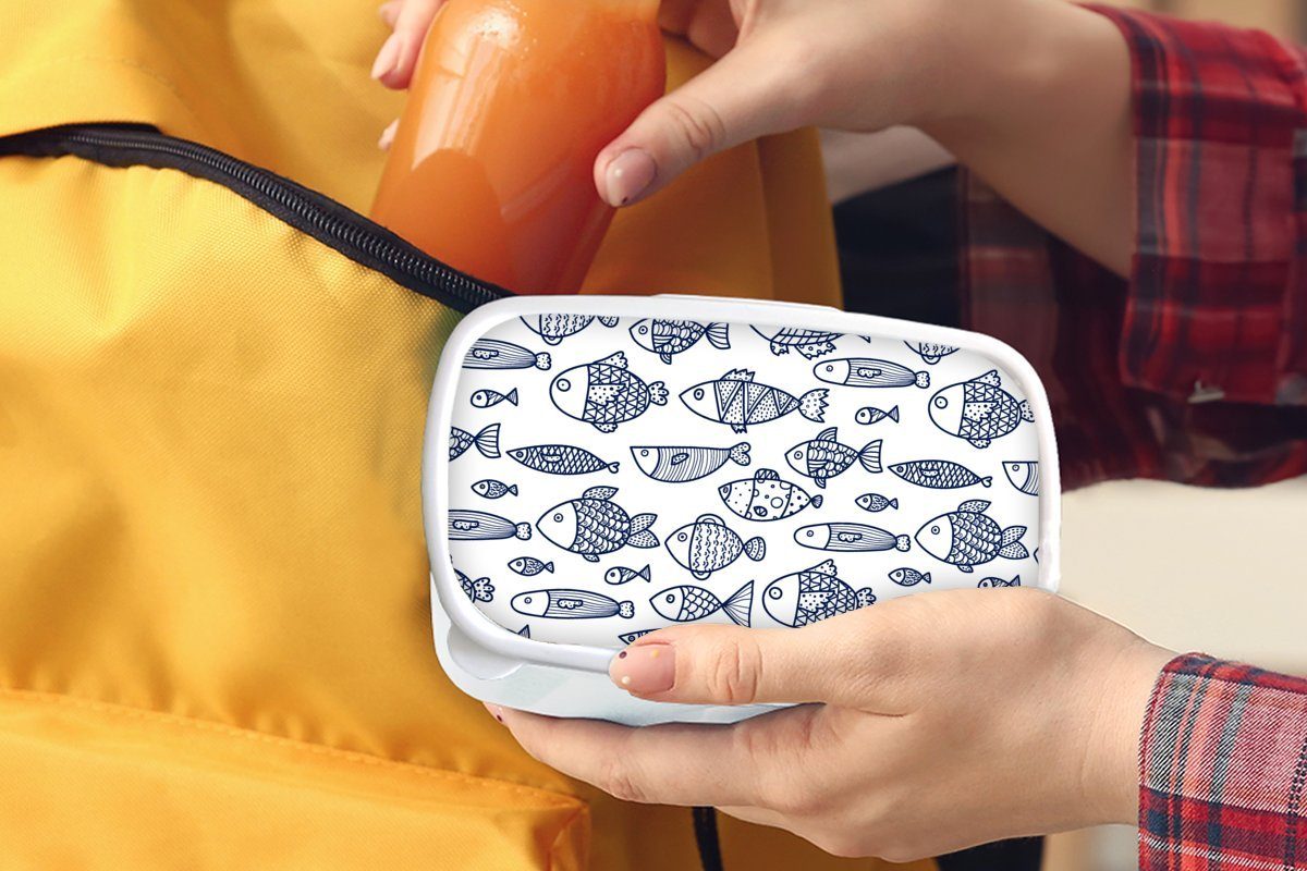 MuchoWow Lunchbox Fisch Mädchen (2-tlg), Erwachsene, - für Muster, Skandinavien und Kinder und für Jungs weiß Kunststoff, Brotdose, - Brotbox