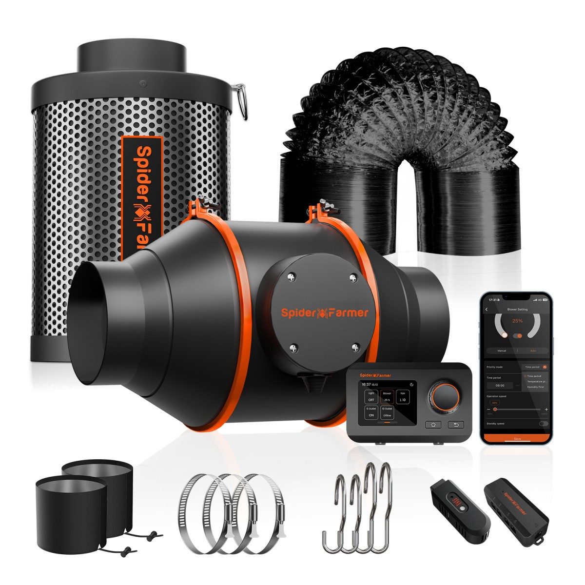 Spider Farmer Ventilatorkombigerät Spider Farmer Abluftset mit GGS Controller, 686 m³/h Abluftsystem mit GGS Controller