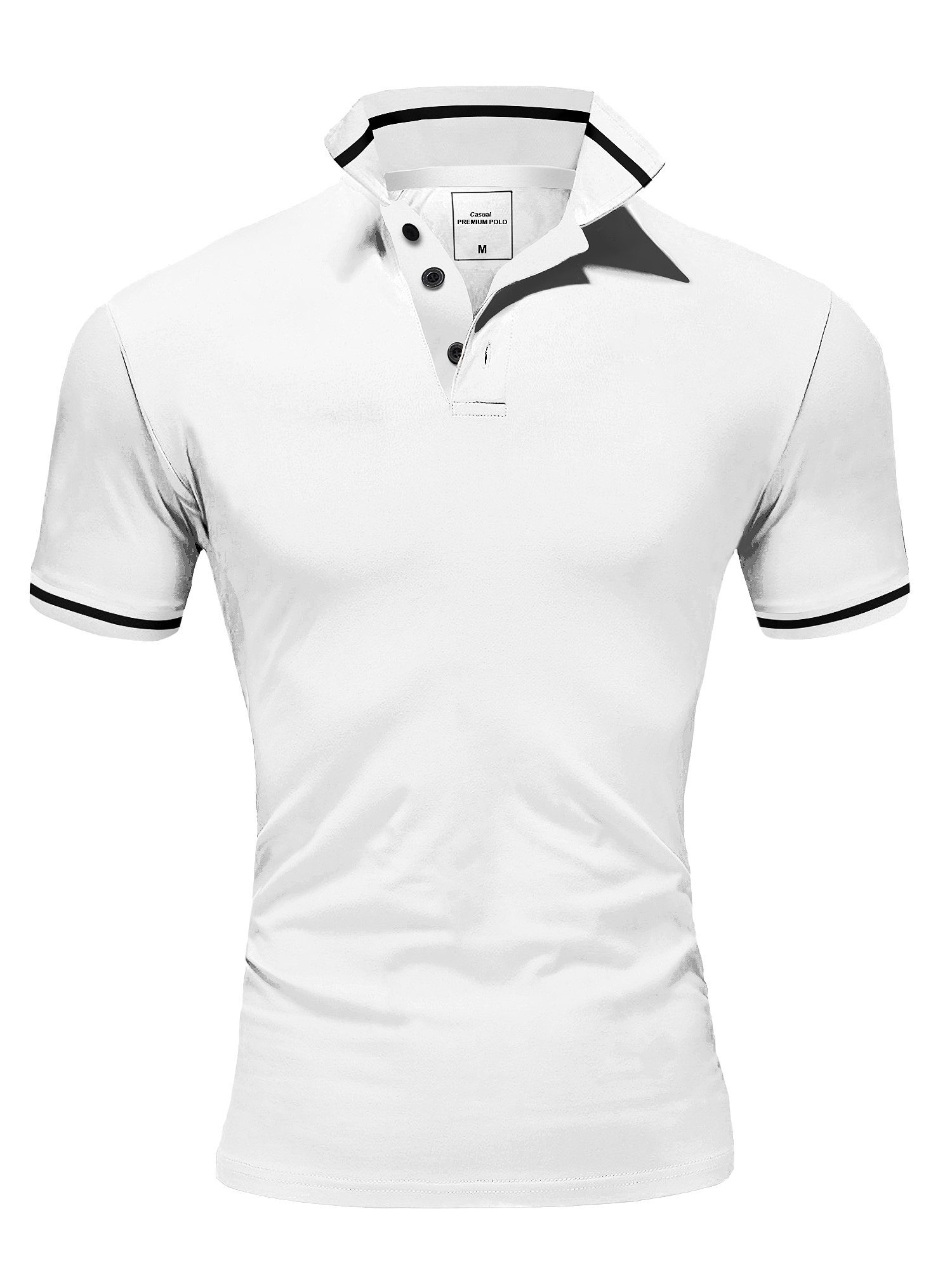 Weiß/Schwarz T-Shirt Poloshirt Herren PROVIDENCE Polohemd Kurzarm Basic Kontrast Amaci&Sons