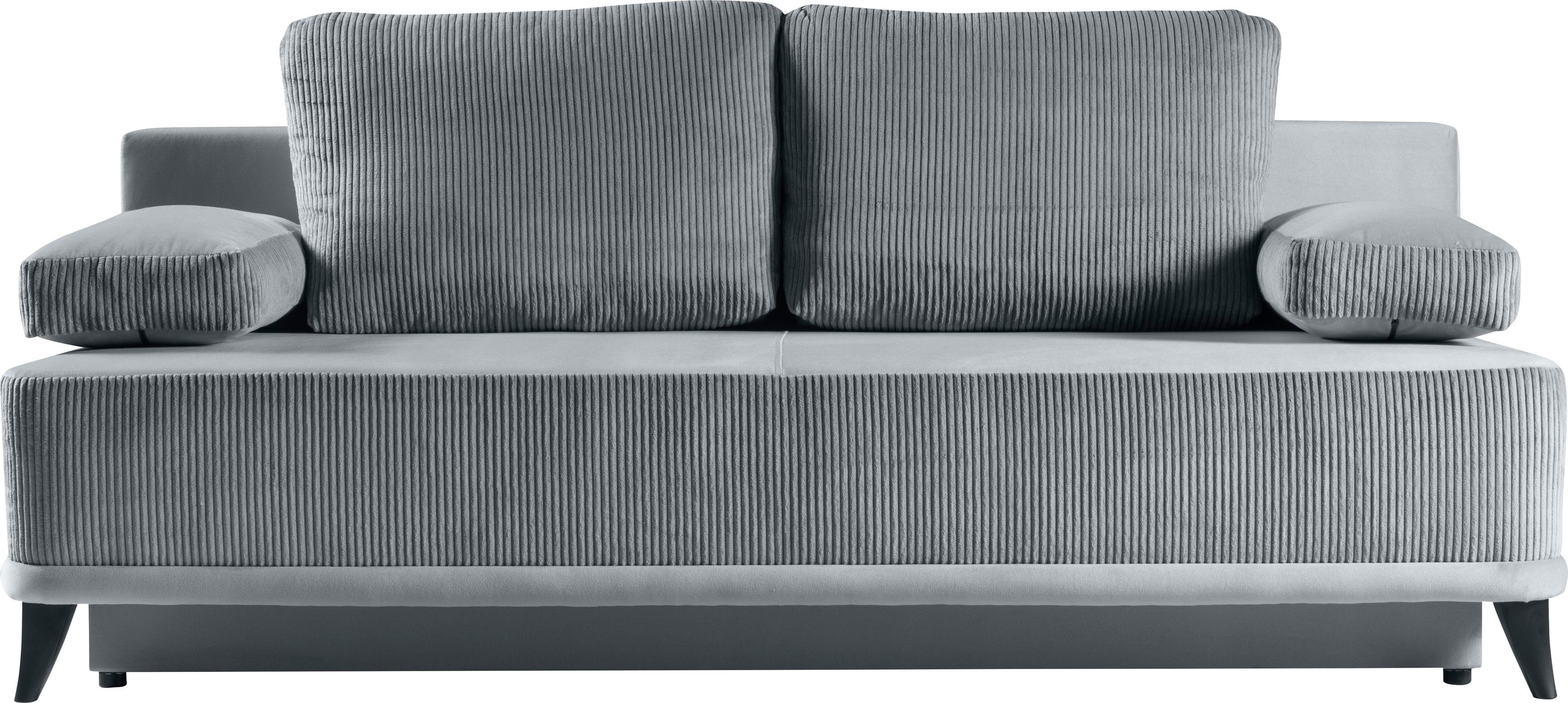 WERK2 Schlafsofa Rosso, 2-Sitzer Sofa mit Grau Schlafcouch Federkern Grau | & Grau und Bettkasten 
