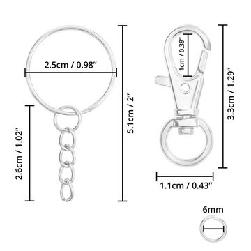 Belle Vous Rundstahlkette Metall Schlüsselringe mit Karabinerhaken - 120 Stück, Metall, Metal Key Rings with Carabiner Hooks - 120 pcs