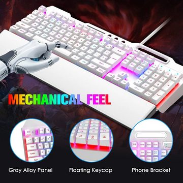 Hoopond abnehmbare Handballenauflage, kabelgebunden, Tastatur- und Maus-Set, 16 LEDs RGB-Hintergrundbeleuchtung USB-Tastatur grauer Metalllegierung