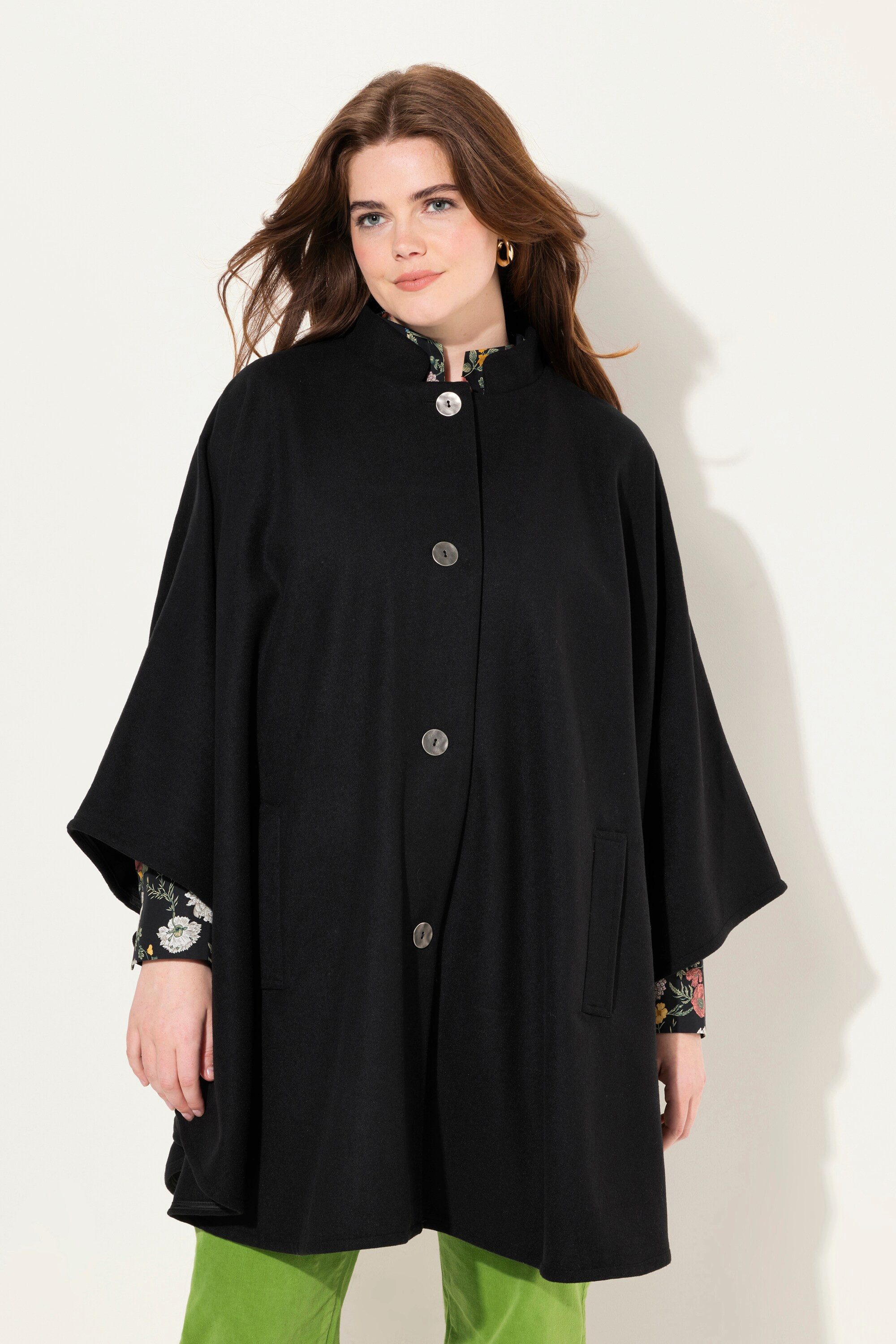 Ulla Popken Sommerjacke Cape Stehkragen Knopfleiste Langarm günstig online kaufen
