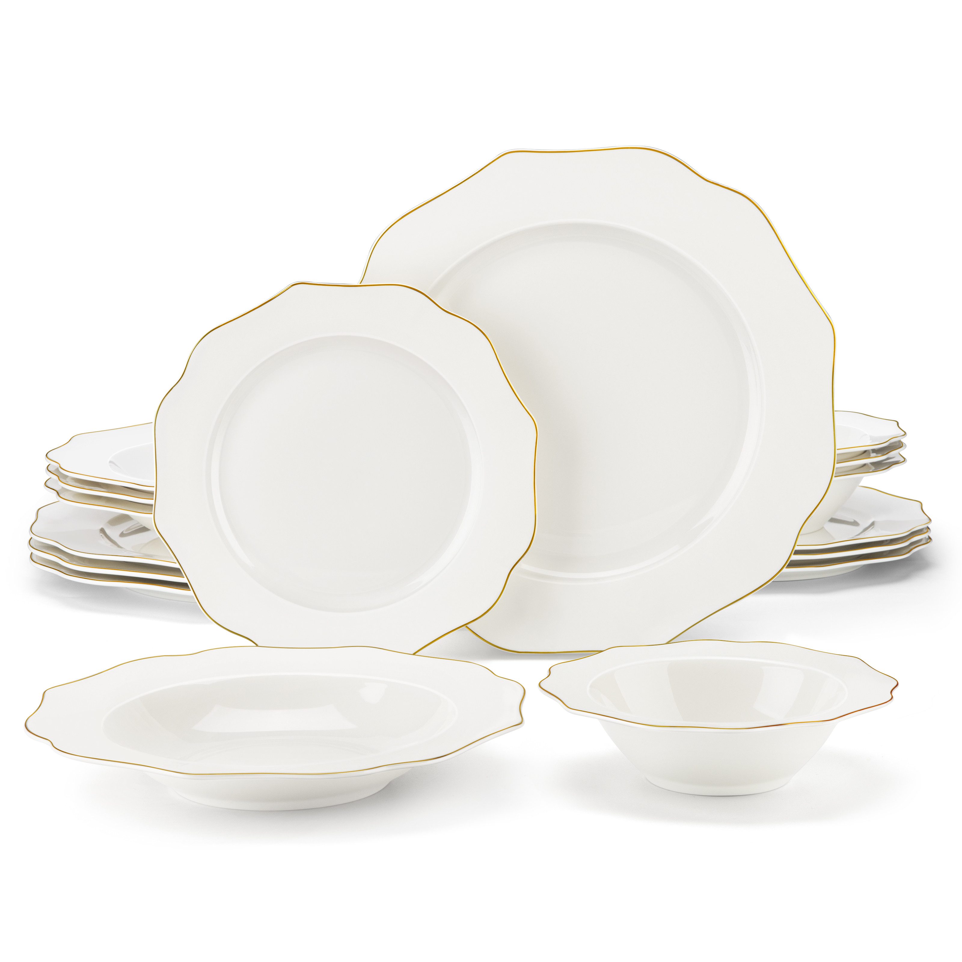 MALACASA Geschirr-Set 16tlg Geschirrset LOTUS für 4, Weiß Tafelservice, New Bone China (16-tlg), 4 Personen, Porzellan