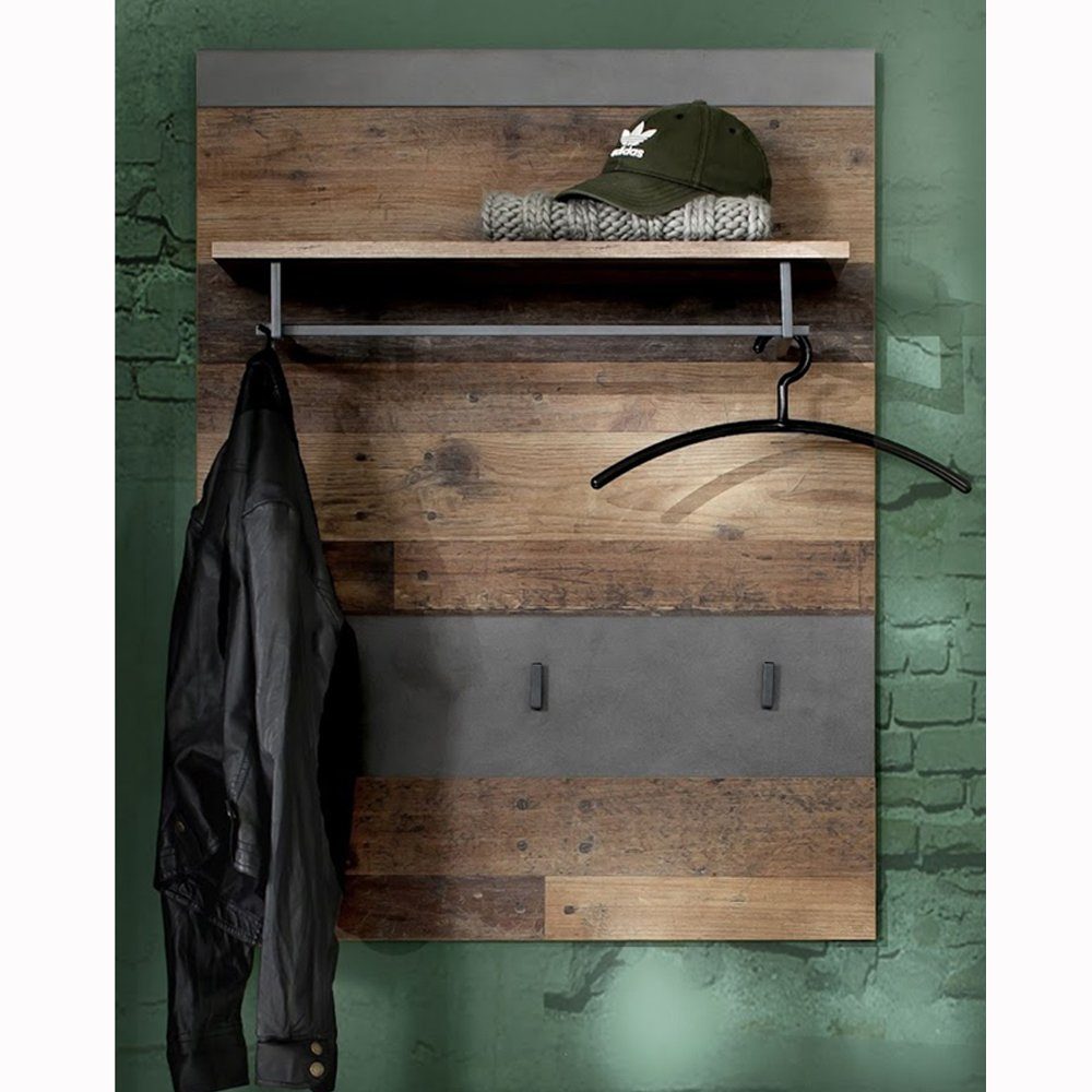 trendteam Garderobenpaneel Indy Old Wood Grau / Braun, Garderobe Kleiderstange Kleiderhaken Flurgarderobe 80 x 106 x 28 cm