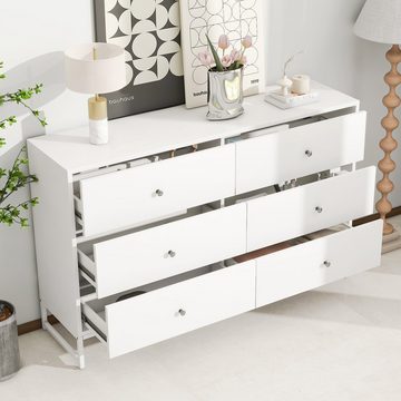 Flieks Kommode, Schubladenschrank Sideboard mit 6 Schubladen/ Metallbeinen 150x40x90cm