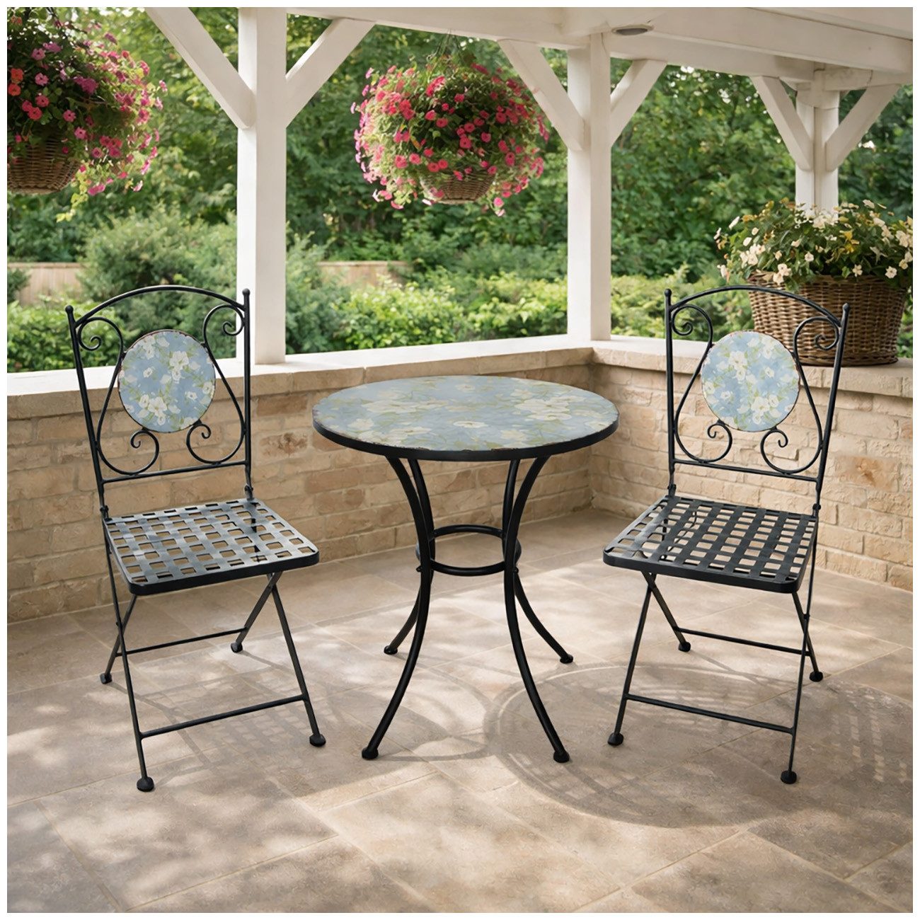 HTI-Living Garten-Essgruppe Tisch und 2 Stühle Celia Petunien, (Set, 3-tlg., 1 Tisch 2 Stühle), Sitzgruppe Essgruppe Balkonset