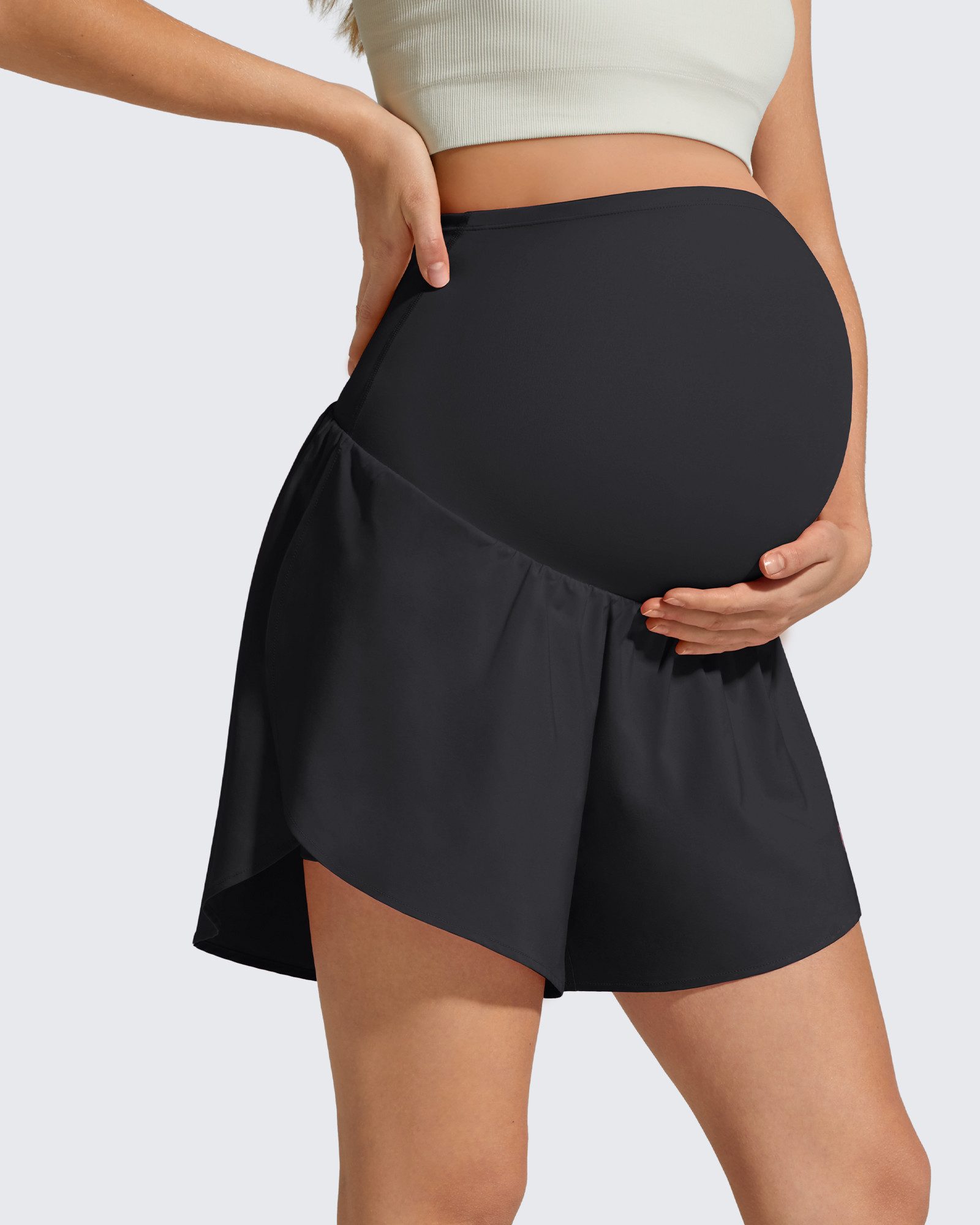 G4Free Umstandsshorts Damen Schwangerschafts-Sportshorts, High Waist Yoga Shorts Chillwhisp Umstandsshorts für Damen, Schwangerschaftsrock mit Tasche