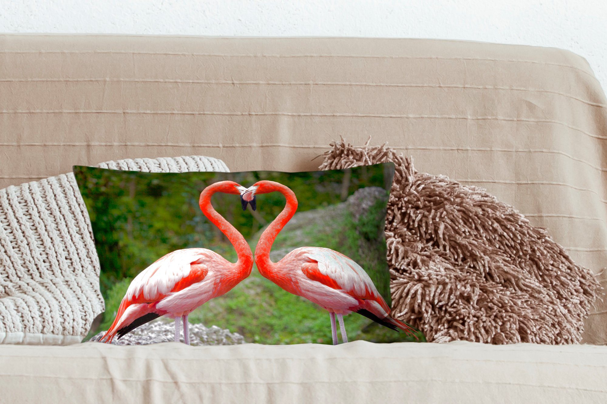 Flamingos Füllung, bilden Zwei Herz, Dekokissen Hälsen mit Dekokissen mit Schlafzimmer Dekoration, Wohzimmer ein Zierkissen, ihren MuchoWow