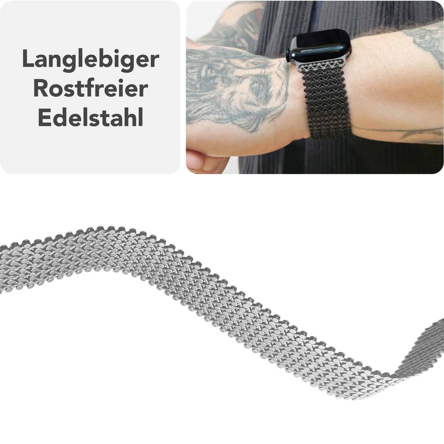 Nalia Smartwatch-Armband Apple Watch 38mm/40/41/42(Serie 10), Elegantes Edelstahl Ersatzarmband / für Fitness Uhr / Mesh Struktur