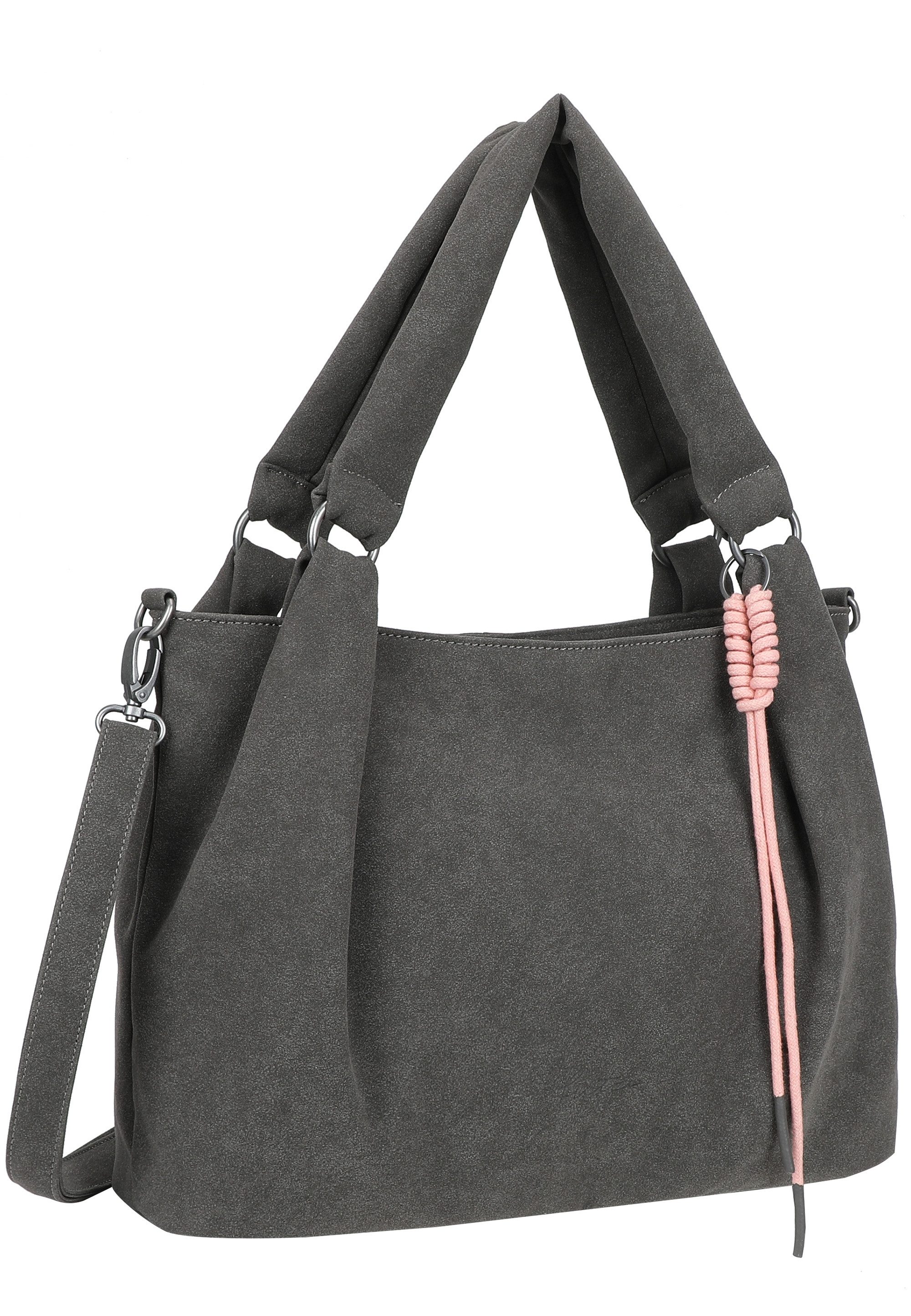 Fritzi aus Preußen Henkeltasche Sue03 Suede Jacky Soft Dark Anthra, mit abnehmbarer Makramee-Schnur