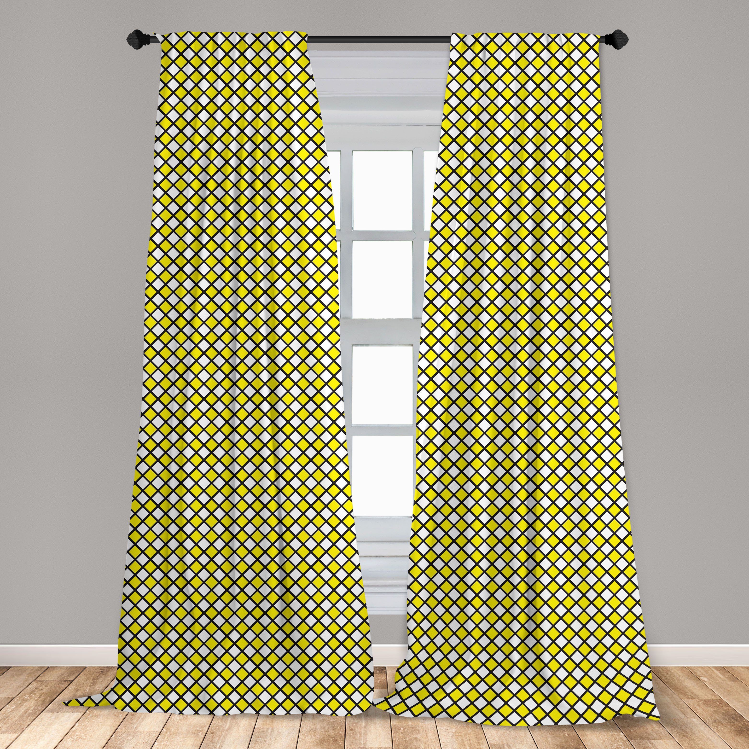 Abakuhaus, Wohnzimmer Weiß Gardine Schlafzimmer und Dekor, Gelb für Microfaser, geometrische Alt Vorhang