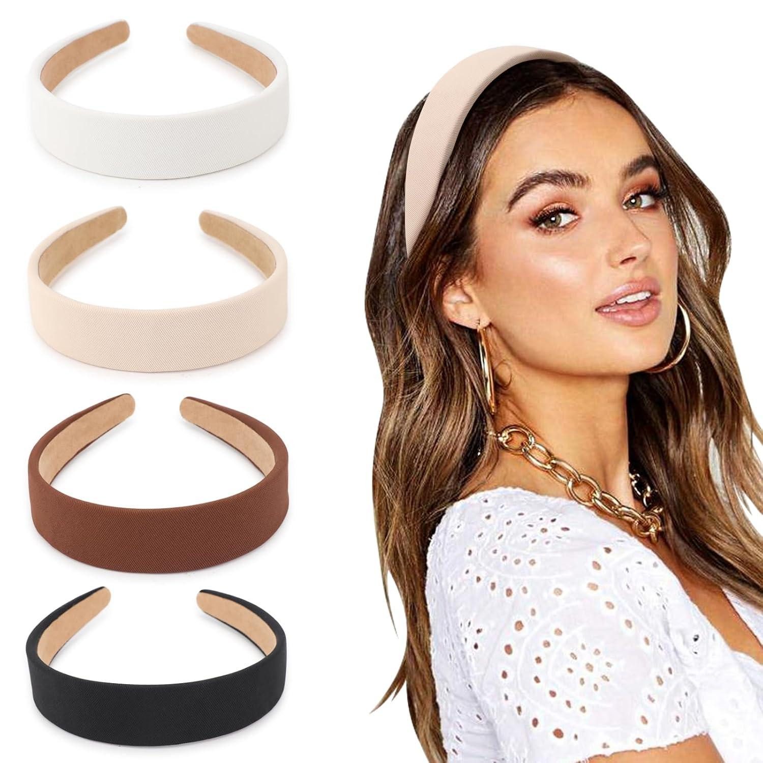 Haarreif 4er Pack breite Samtstirnbänder Damen Mädchen Boho Haarreifen