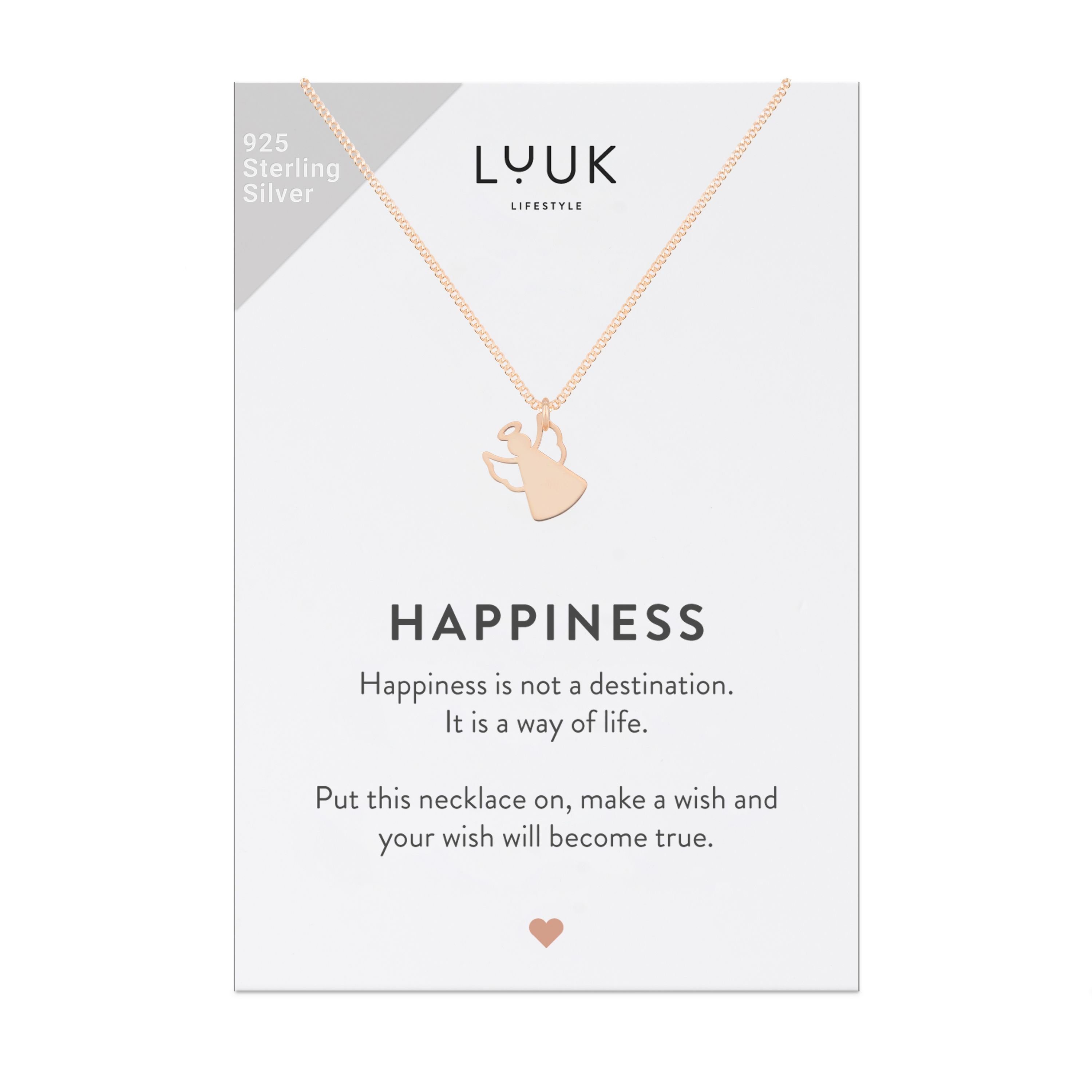LUUK LIFESTYLE Silberkette Schutzengel, HAPPINESS Geschenkkarte, 925er Sterlingsilber Rosé