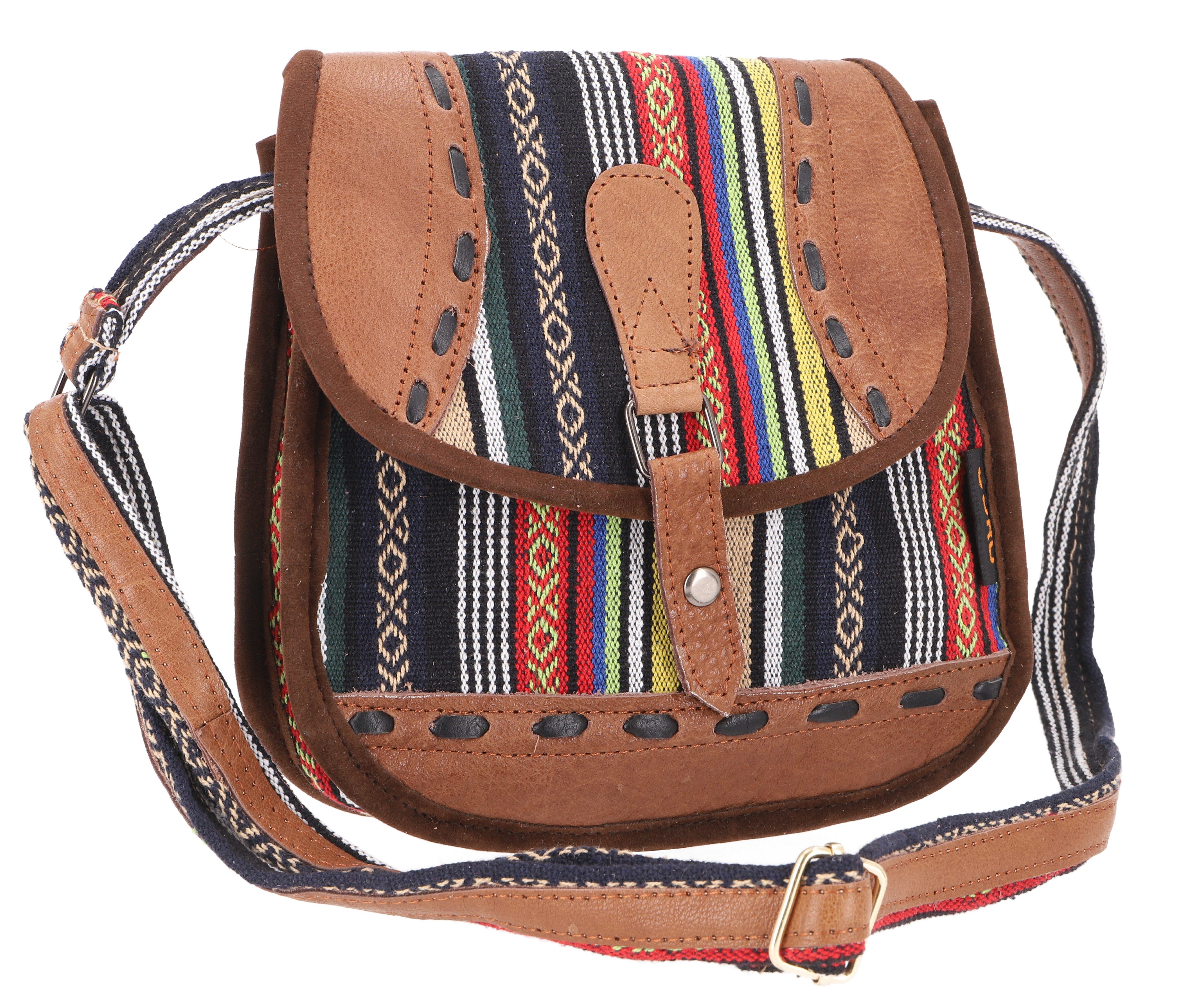 Schultertasche Ethno Schultertasche mit Leder, große..