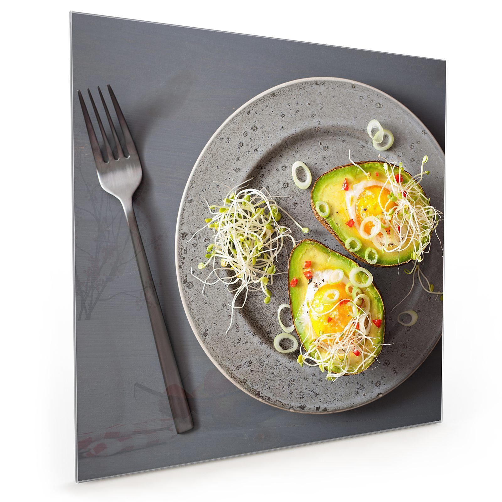 Primedeco Küchenrückwand Küchenrückwand Spritzschutz Glas mit Motiv Ei gebacken in Avocado