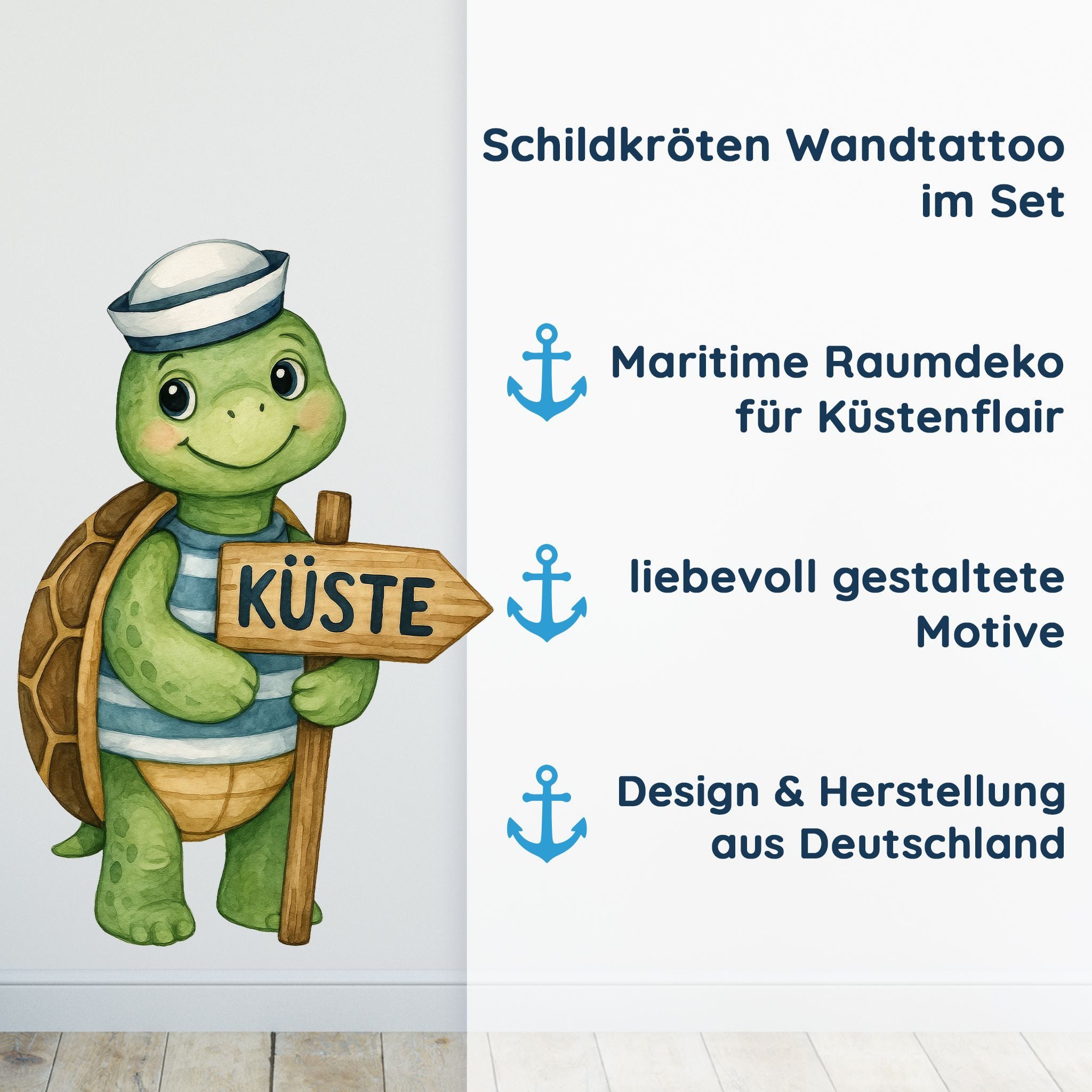 Sunnywall Wandtattoo Aufkleber Maritim Schildkröte - maritime Wanddeko für Kinderzimmer, selbstklebend, konturgeschnitten, rückstandslos entfernbar