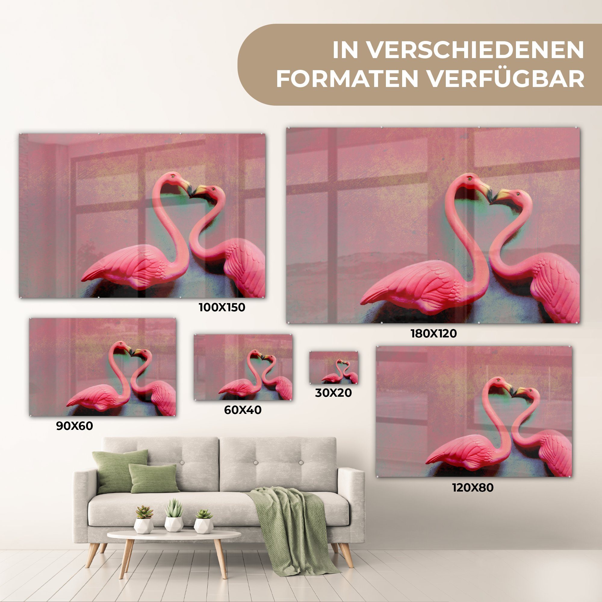 Acrylglasbilder MuchoWow Schlafzimmer (1 sich, küssen Wohnzimmer St), Zwei Flamingos Acrylglasbild &