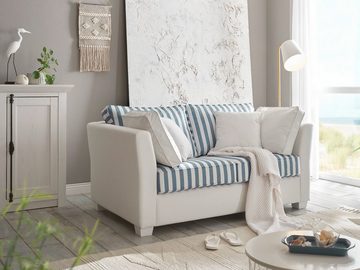 Furn.Design Sofa Hooge, 2-Sitzer in Creme mit blau, Landhausstil, mit Bonell Federkern