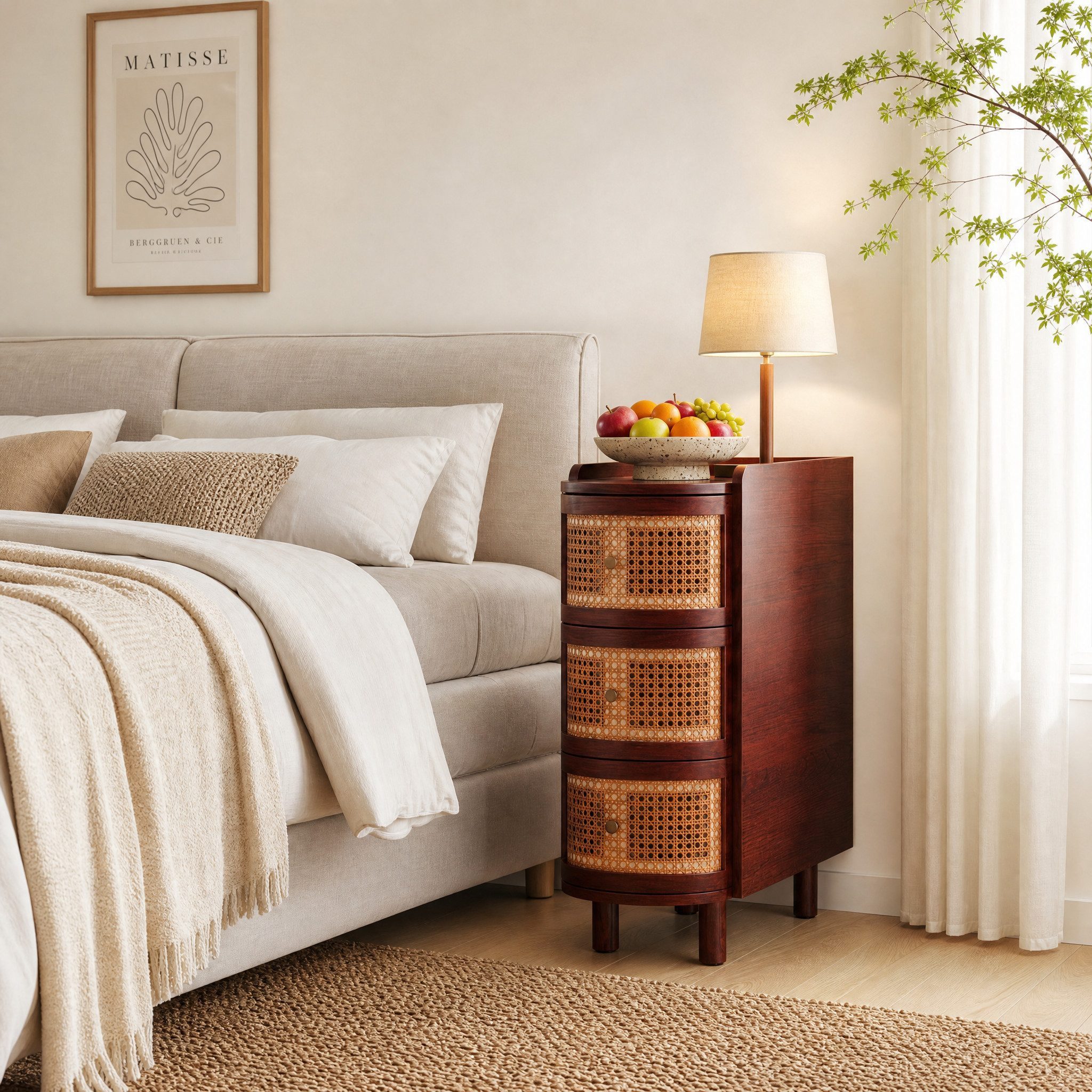 FUFU&GAGA Nachttisch schmal 26cm Rattan, Nachtkonsole für Boxspringbetten – Bild 2 von 5